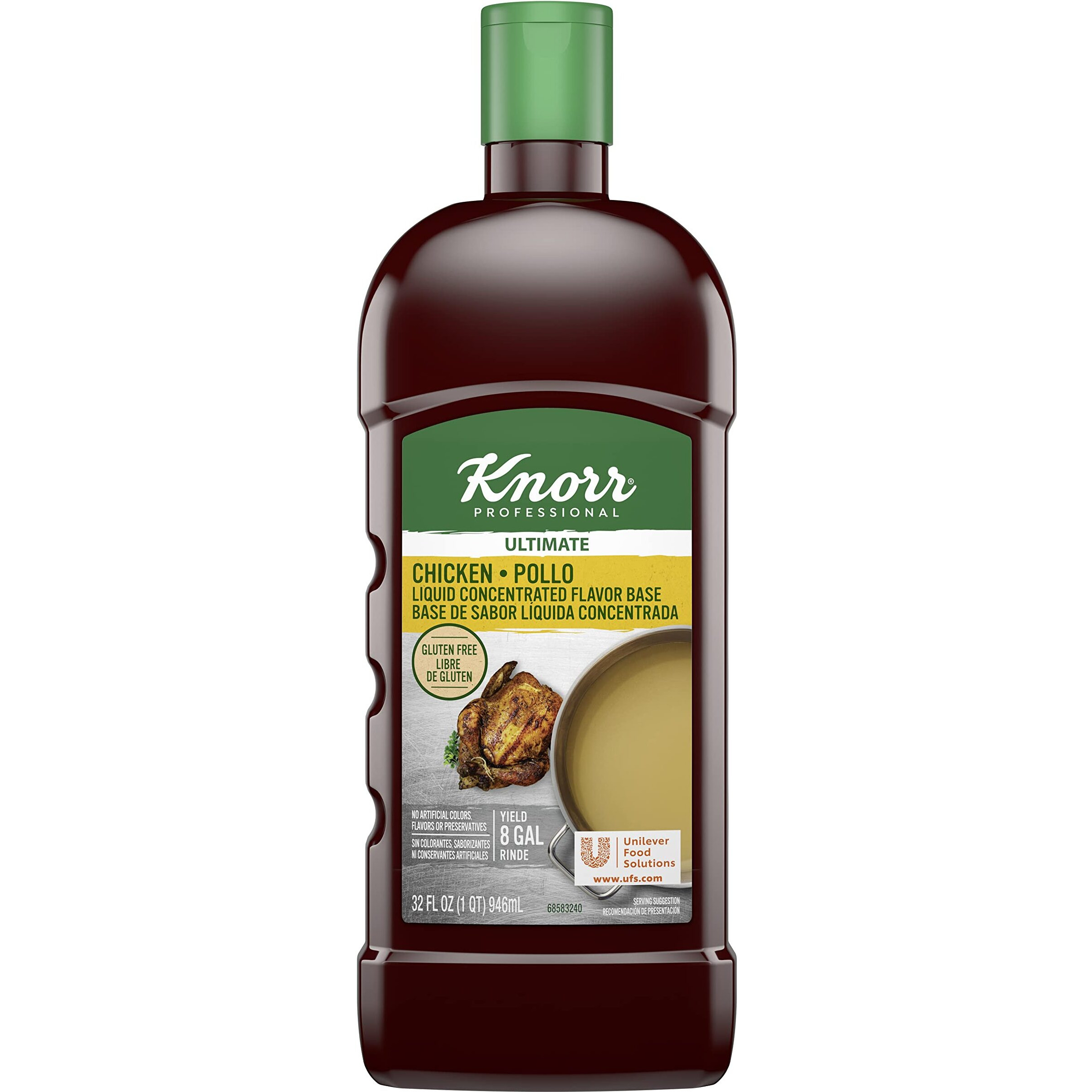 Knorr Professional Ultimate Chicken Liquid Concentrated Base Scratch Like Flavor Aromatic Stock Base, Gluten Free, No Artificial Flavors, Colors, Preservatives, No Added Msg, 32 Oz, Pack Of 4