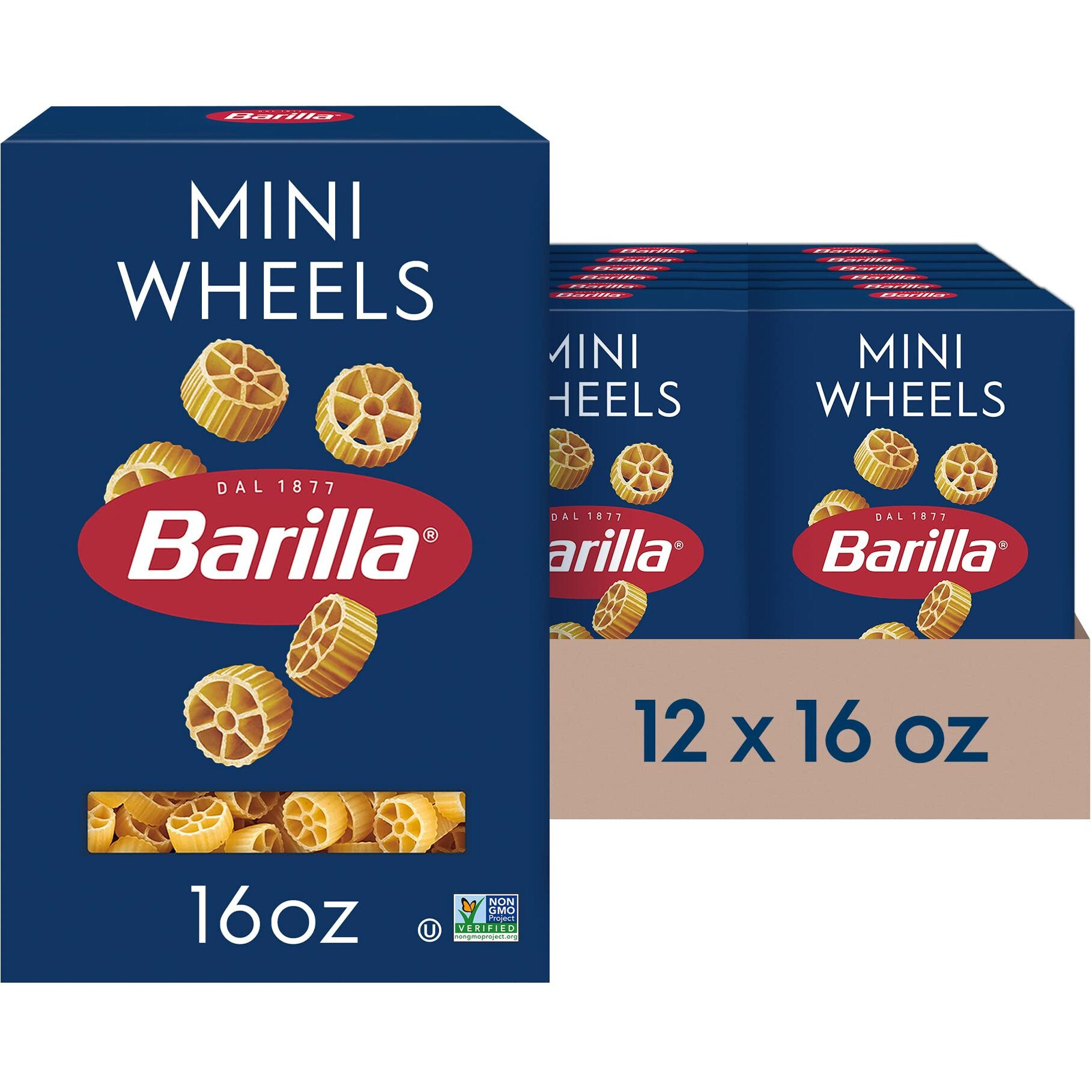 Barilla Mini Wheels Pasta, 16 Oz. Box (Pack Of 12) - Non-Gmo Pasta Made With Durum Wheat Semolina - Kosher Certified Pasta