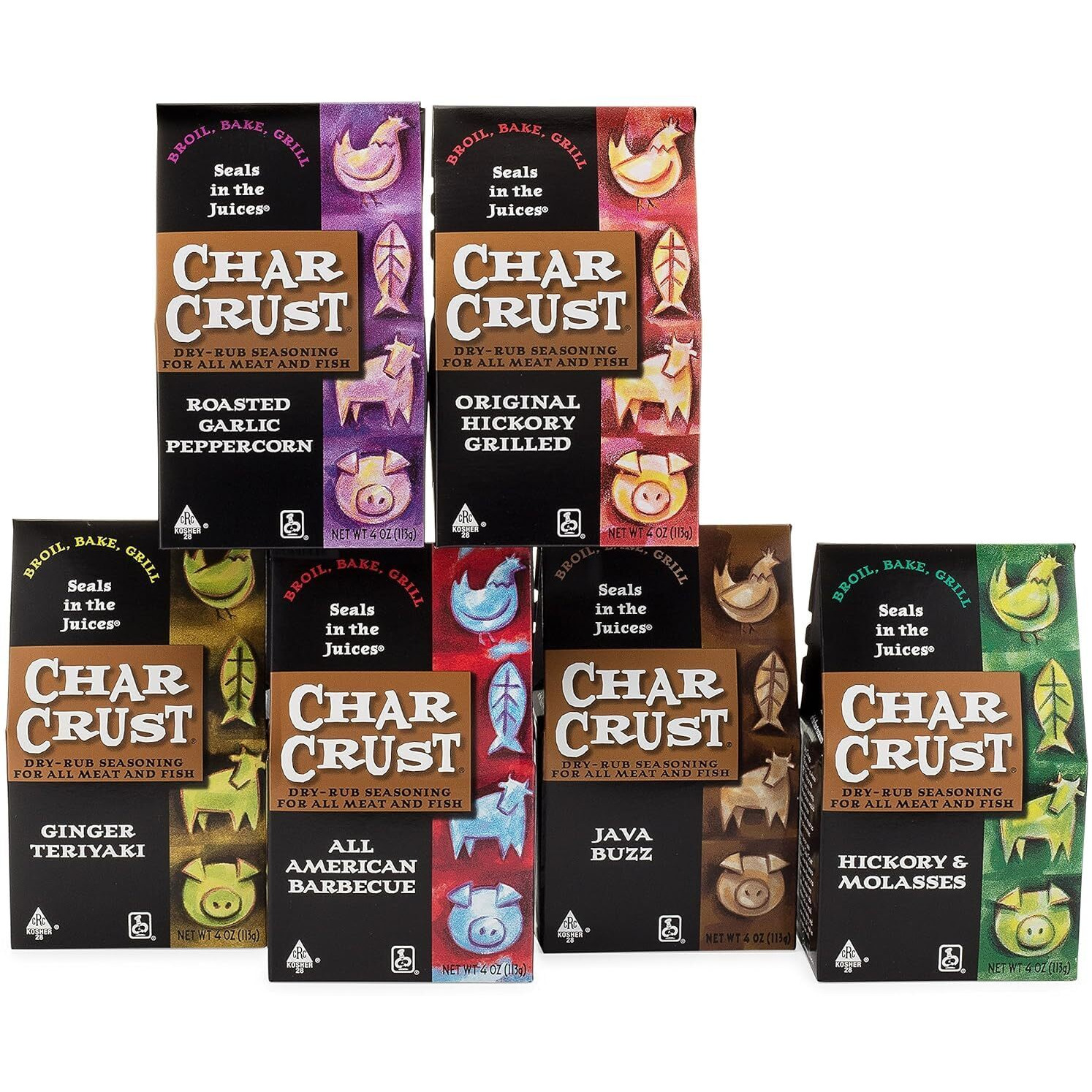 Char Crust Dry-Rub Seasoning, Popular Assortment, 4 Ounce (Pack Of 6)