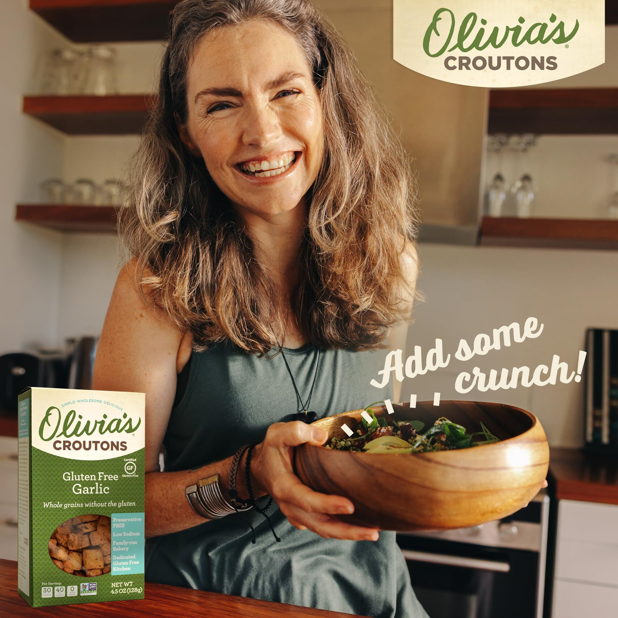 Olivias Gluten Free Croutons For Salad - Crunchy Garlic Soup Crouton - Made From Seasoned Ancient Grain Gluten-Free Artisan Bread - Dairy Free, Vegetarian, Made In Usa, 4.5 Oz (Pack Of 3)