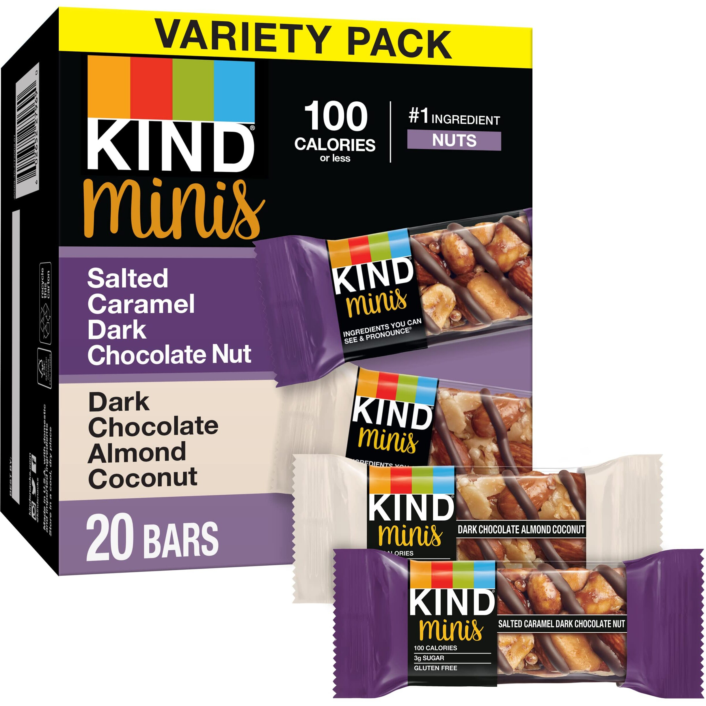 Kind Minis Healthy Snack Bar, Caramel Almond & Sea Salt, 3G Sugar, Gluten Free Bars, 0.7 Oz, (80 Ct)