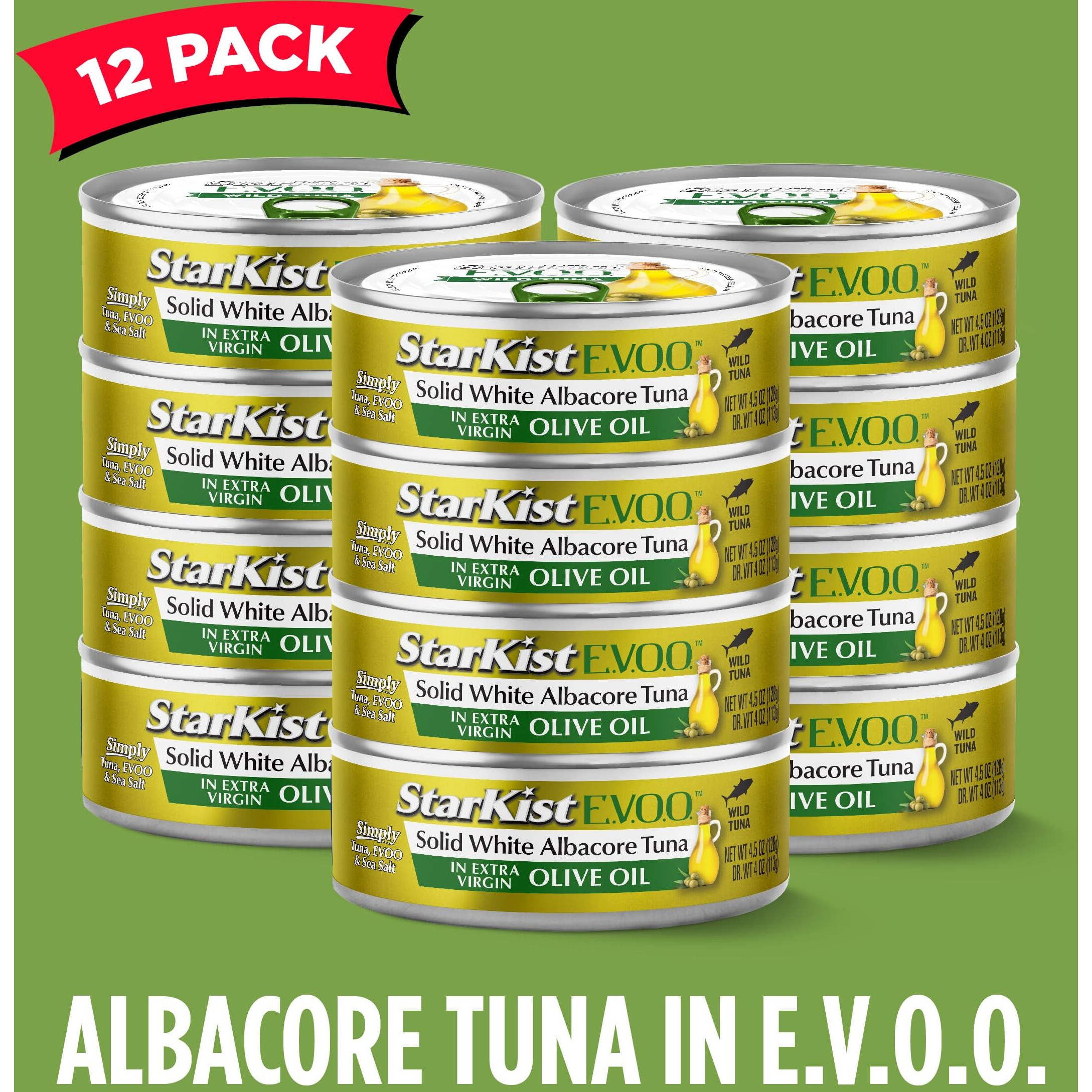Starkist E.V.O.O. Solid White Albacore Tuna In Extra Virgin Olive Oil, 4.5 Oz, Pack Of 12