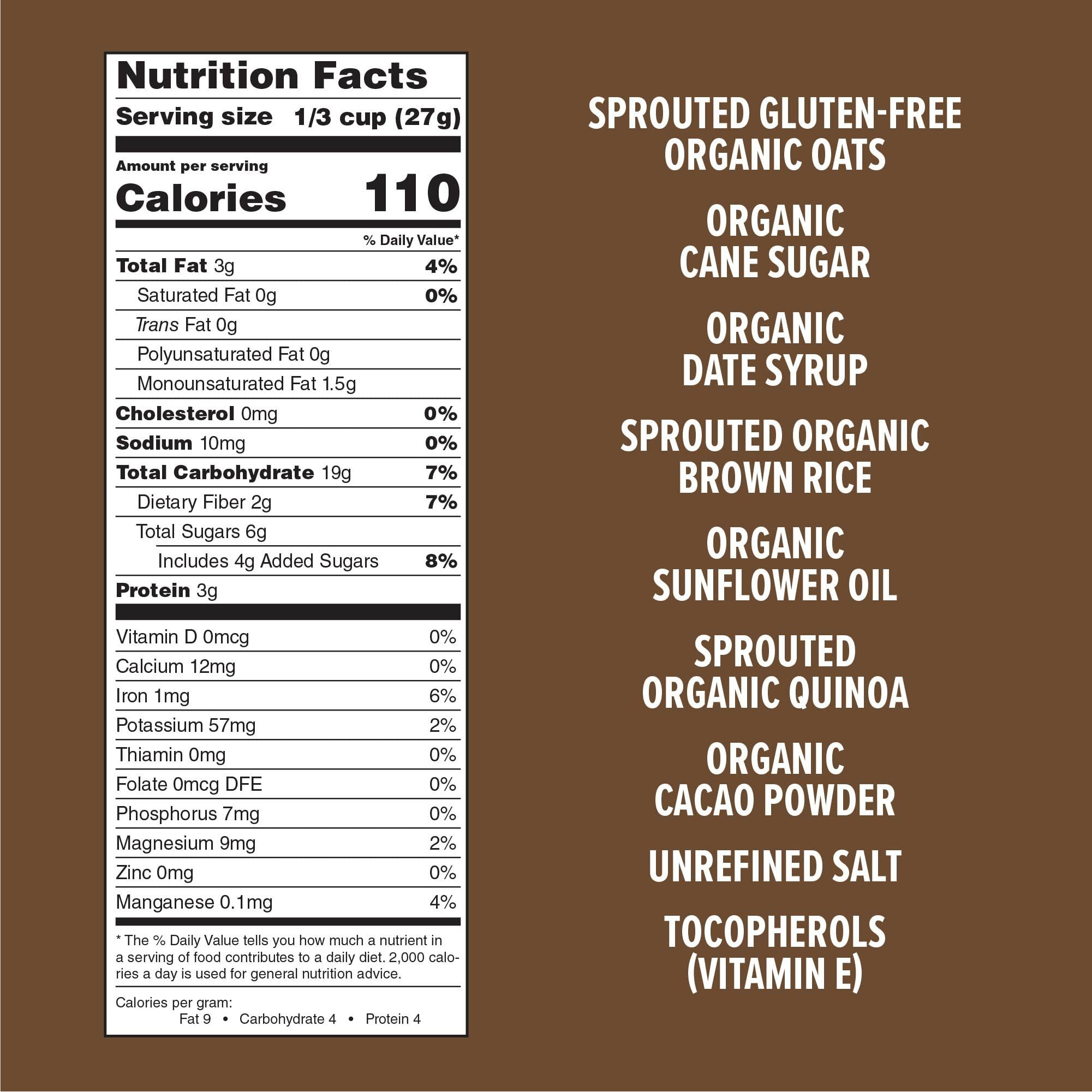 One Degree Organic Foods Sprouted Oat Quinoa Cacao Gluten Free Granola - Usda Organic, Vegan (11 Oz. - 6 Pack)