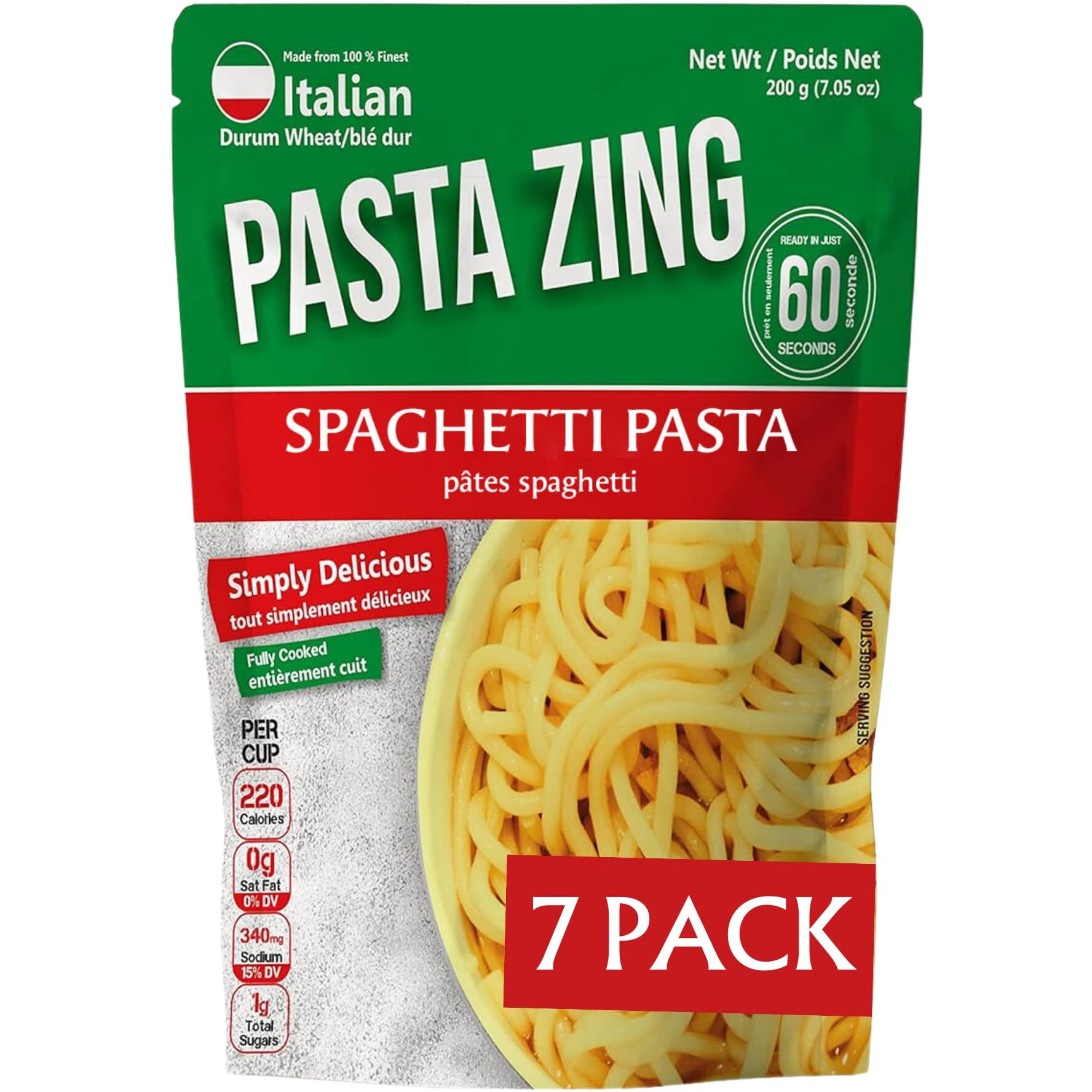 Pasta Zing Mircrowavable Spaghetti Pasta Pack Of 7, 7.05 Ounce, | Ready To Eat In 60 Sec | Pasta -100% Italian Durum Wheat | Natural Ingredients | Side Dish | Easy Dinner