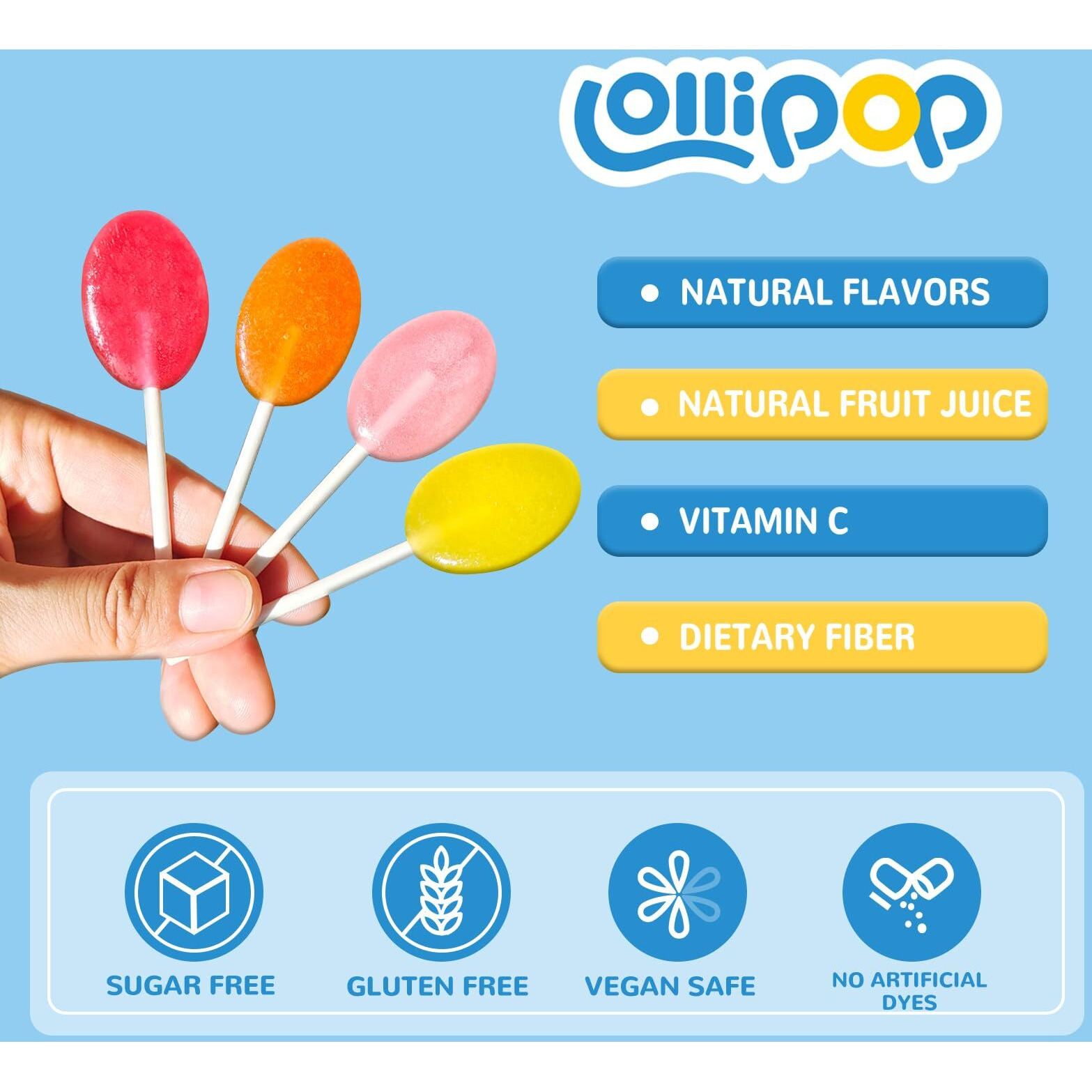 Dc24 Daily Care Sugar Free Lollipops With Vitamin C, Healthy Suckers With Xylitol, Assorted Fruit Flavored Hard Candy For Kids, Non-Gmo, Gluten Free, 24 Count