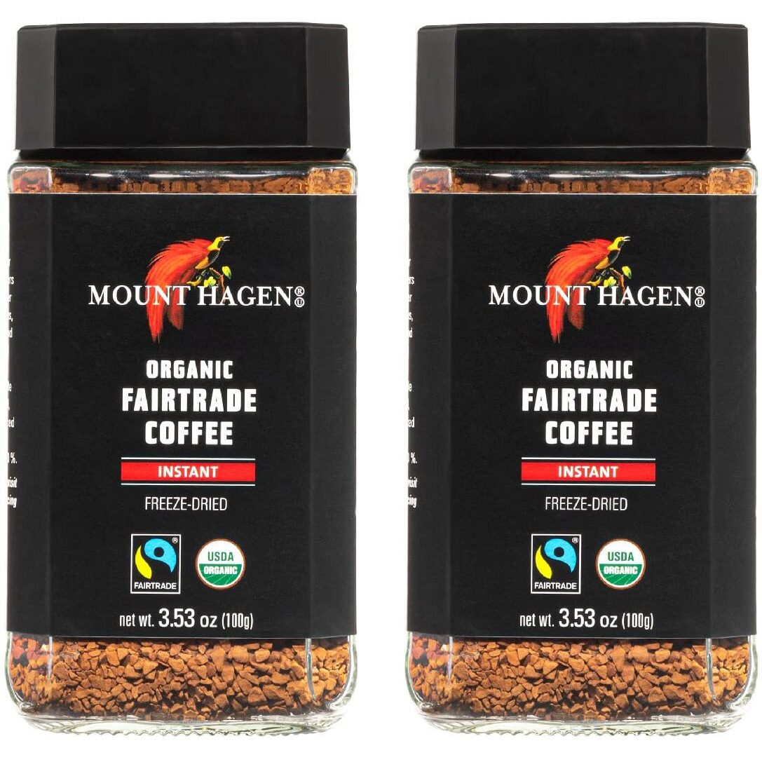 Mount Hagen 3.53Oz Organic Freeze Dried Instant Coffee - 2 Pack | Eco-Friendly Coffee Made From Organic Medium Roast Arabica Beans | Fair-Trade Coffee Instant [2 X 3.53Oz Jar]