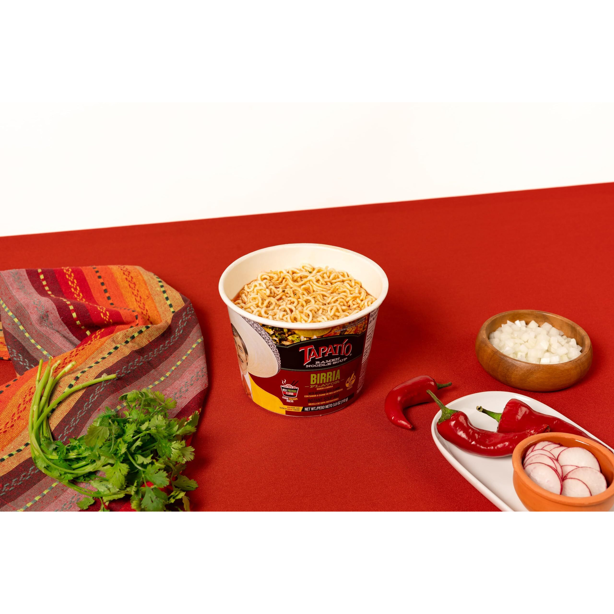 Tapatio Spicy Ramen Noodle Soup Big Bowl - Birria Flavor - 3.88 Oz (Bulk Case Of 6)