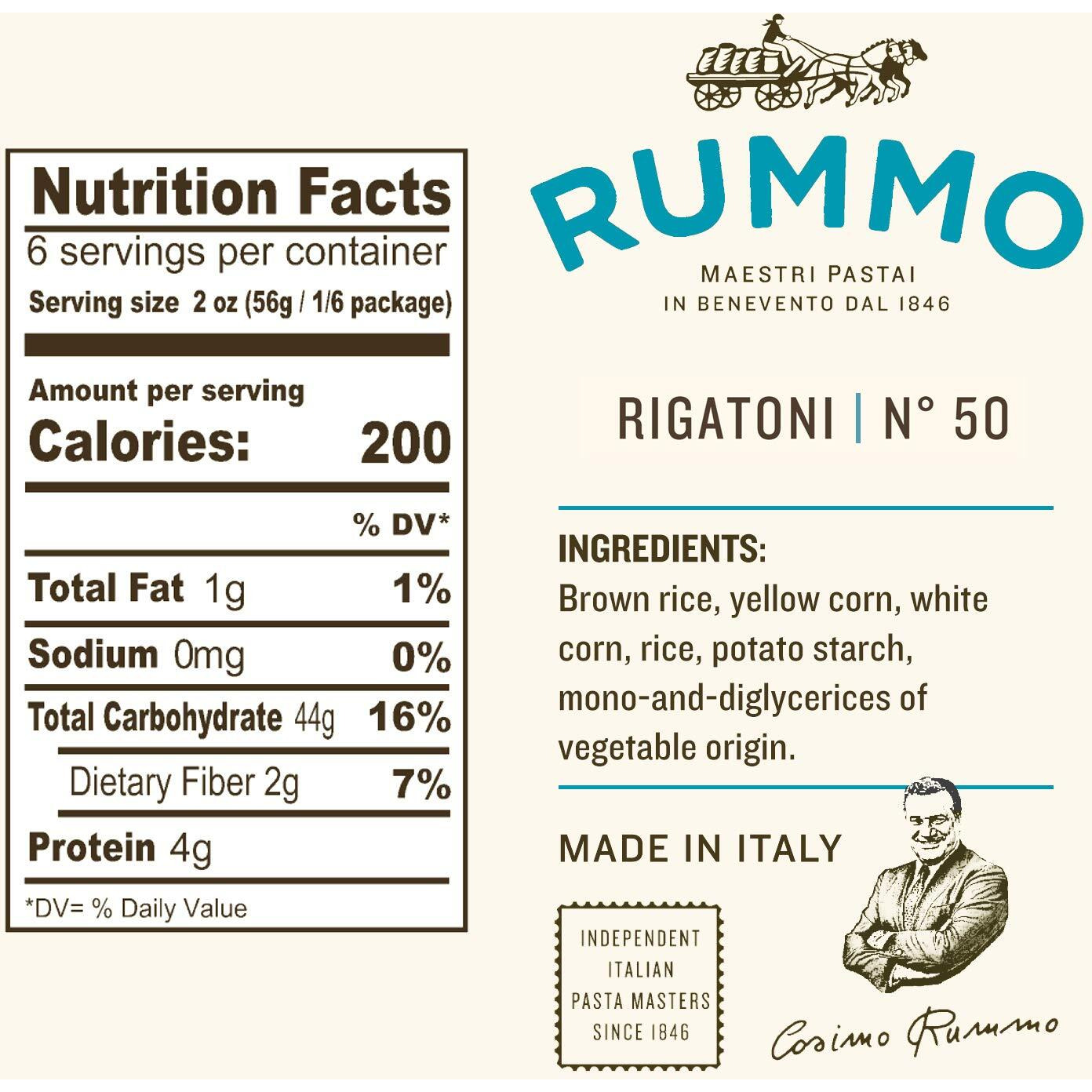 Rummo Gluten Free Rigatoni N.50 - Gluten Free Pasta, Made With Corn & Rice, Rigatoni Pasta Noodles, Pasta From Italy - 12 Ounce (Pack Of 5)