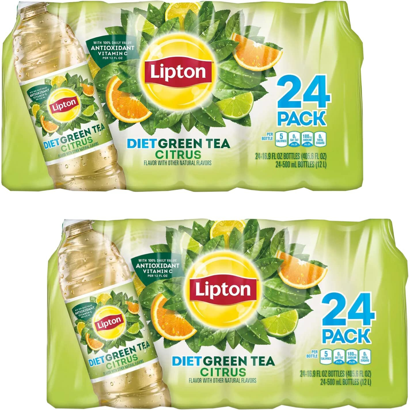 Diet Green Iced Tea - Citrus Flavor With Other Natural Flavors - With 100% Daily Value Antioxidant Vitamin C Per 12 Fl Oz, 24-500 Ml Bottles - 2 Pack