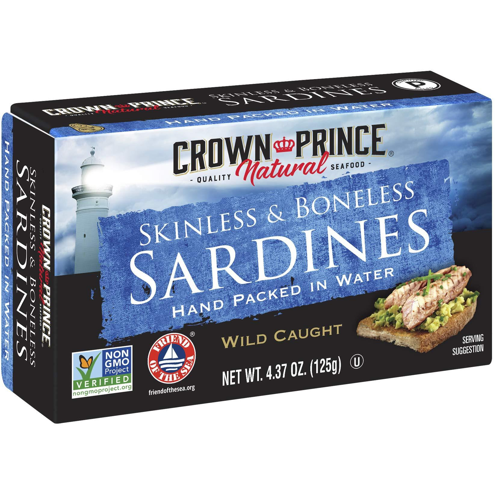 Crown Prince Natural Skinless & Boneless Sardines In Water, 4.37-Ounce Cans (Pack Of 12)