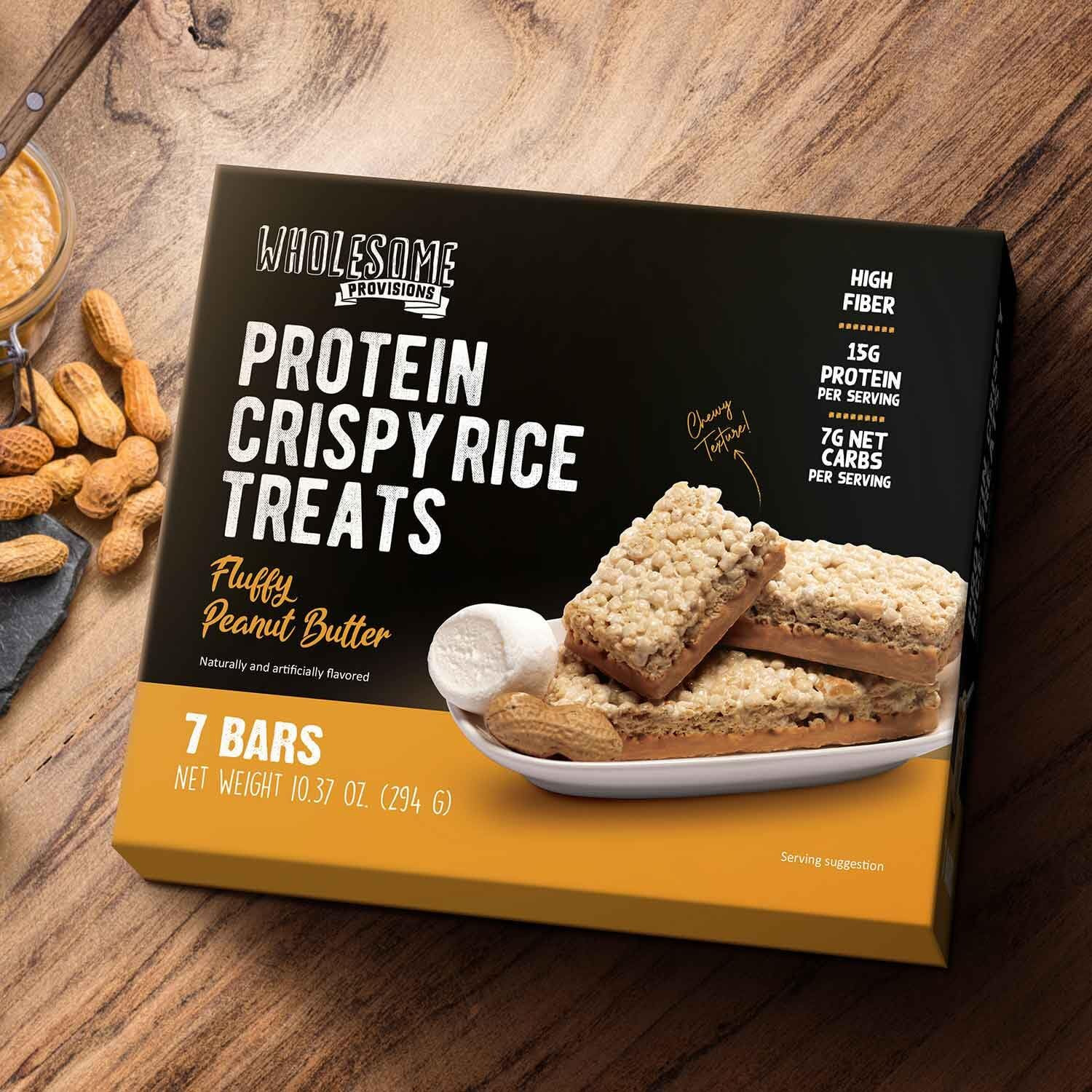 Protein Crispy Rice Treats, 15G Protein, 3G-7G Net Carbs, Low Carb, Fluffy, Soft, Chewy, Gluten Free, High Fiber, Keto-Friendly, No Aftertaste (Fluffy Peanut Butter, 1 Pack)