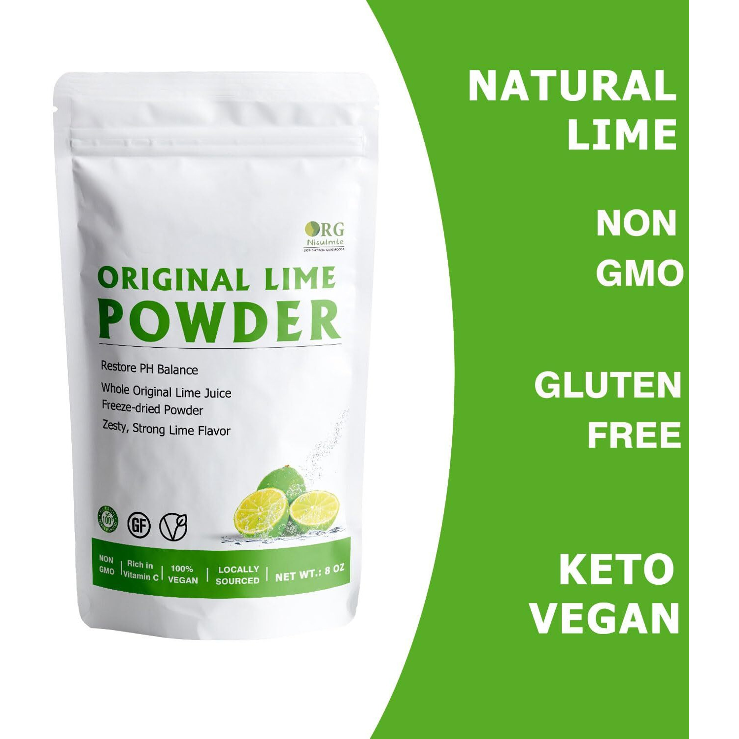 Orgnisulmte Lime Juice Powder, 8 Oz, Fresh Lime Juice Freeze Dried Powder Filler Free, Rich In Natural Vitamin C, Great Flavor For Soda, Baking And Cooking 227G