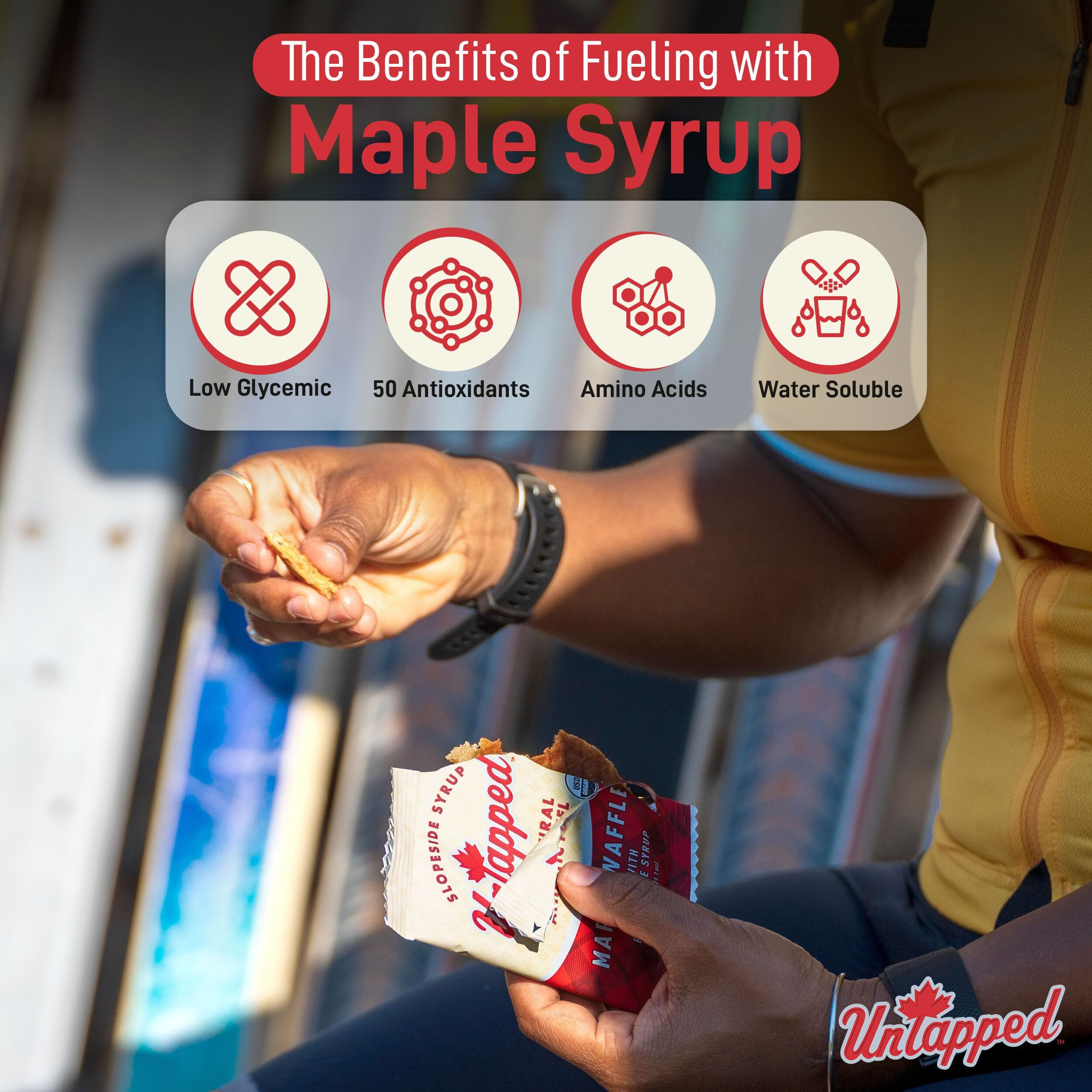 Untapped Maple Organic Waffles 1.1 Oz Each, Box Of 16 - Endurance Sports Snacks Sweetened With Real Maple Syrup And Maple Sugar | Vegan & Real Food Waffles | Ideal For Athletic Performance