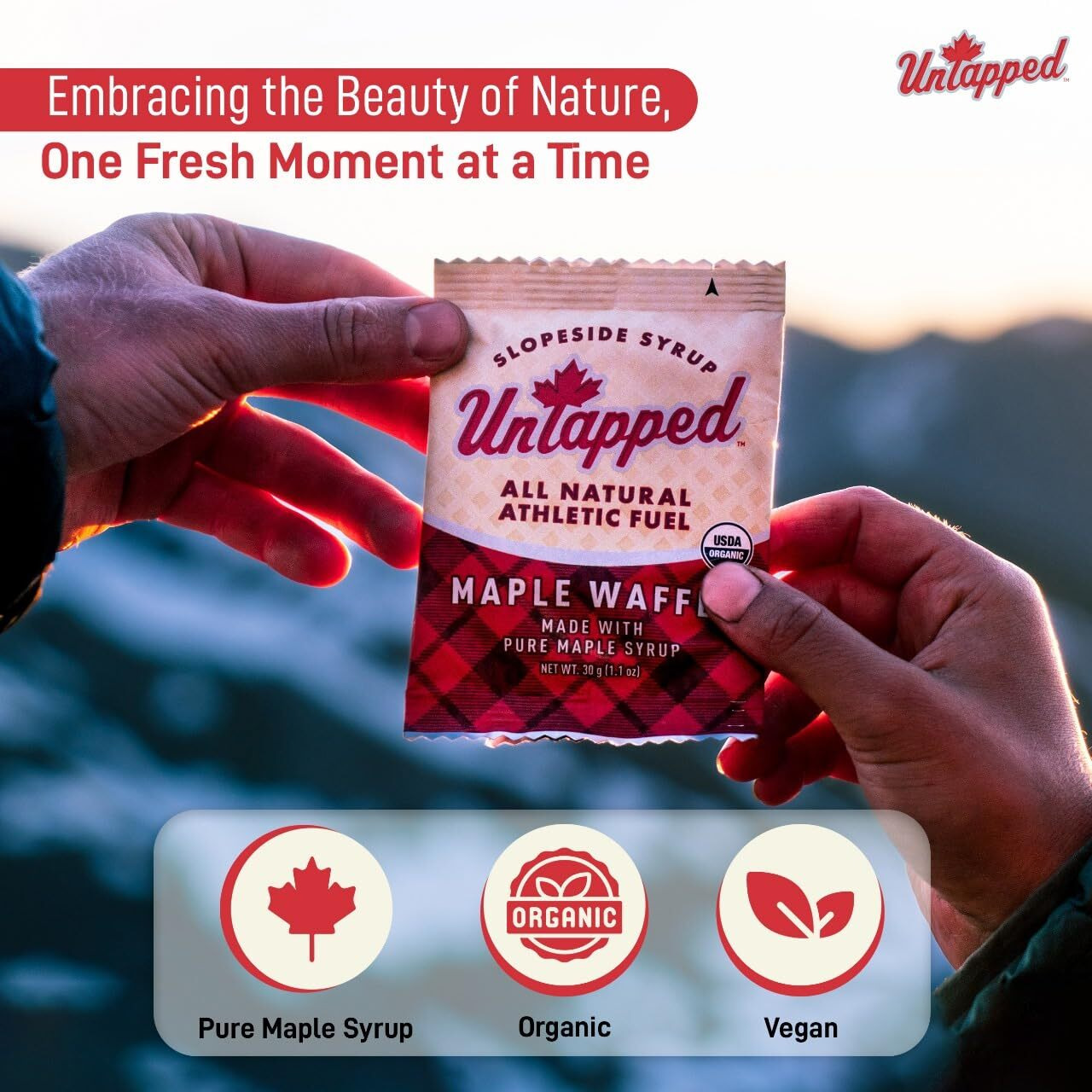 Untapped Maple Organic Waffles 1.1 Oz Each, Box Of 16 - Endurance Sports Snacks Sweetened With Real Maple Syrup And Maple Sugar | Vegan & Real Food Waffles | Ideal For Athletic Performance