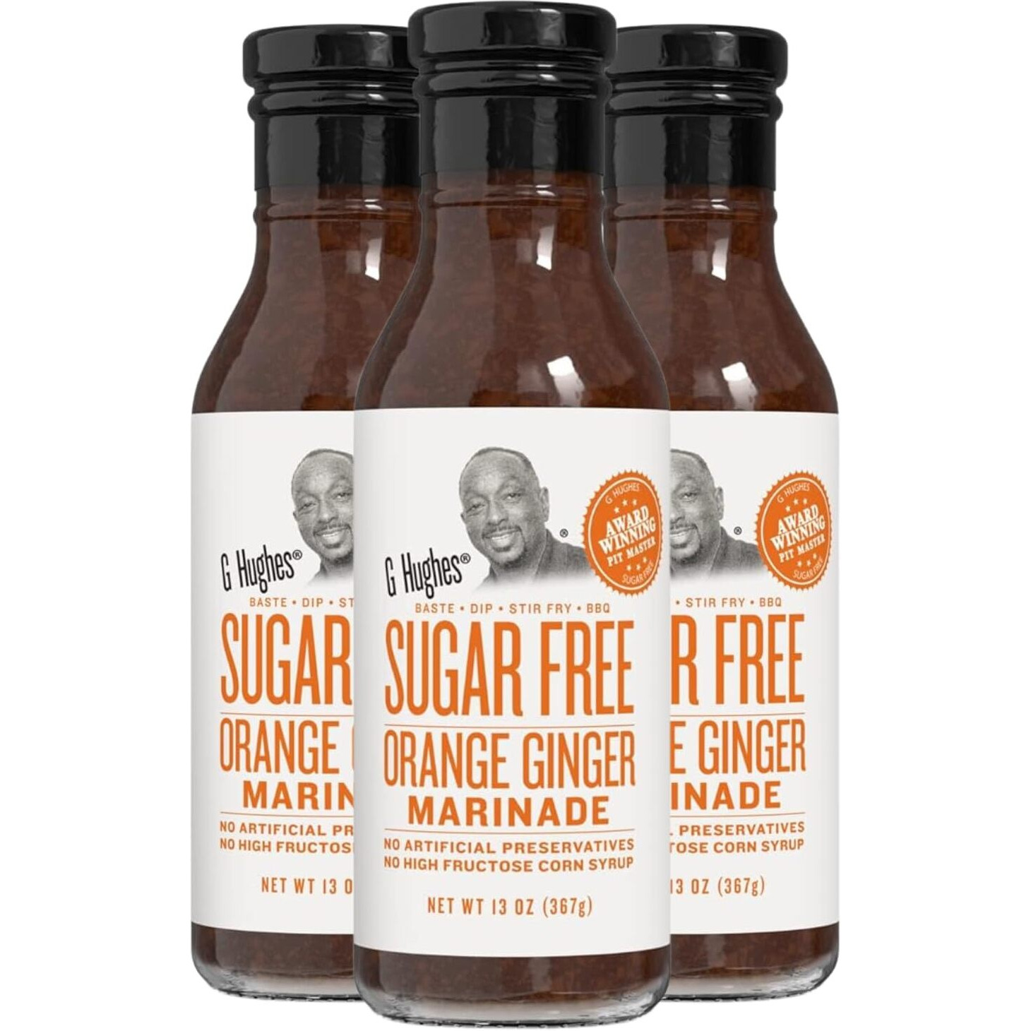 G Hughes Sugar Free, Orange Ginger Marinade - Sugar Free Sauces And Marinades, Gluten Free Orange Sauce, Asian Ginger Sauce, Ginger Dressing, No High Fructose, Keto-Friendly - 13 Oz. (3-Pack)