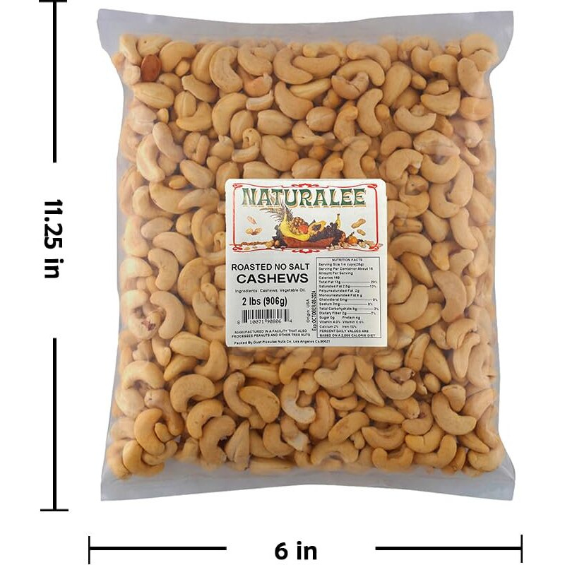 Naturalee Cashews 2 Lbs - Roasted, Unsalted - Natural Heart Healthy Snack