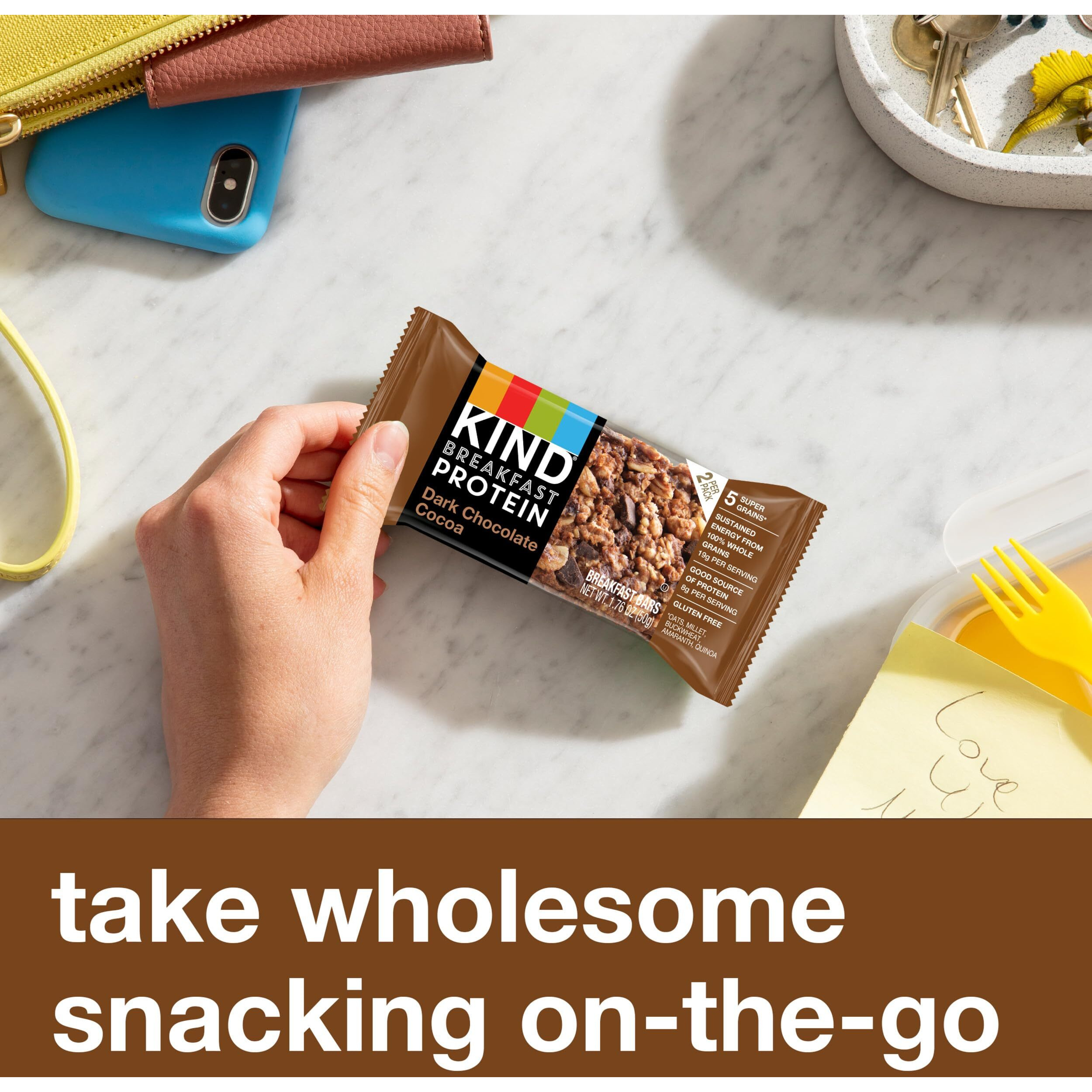 Kind Breakfast, Healthy Snack Bar, Dark Chocolate Cocoa, Gluten Free Breakfast Bars, 8G Protein, 1.76 Oz Packs (6 Count)