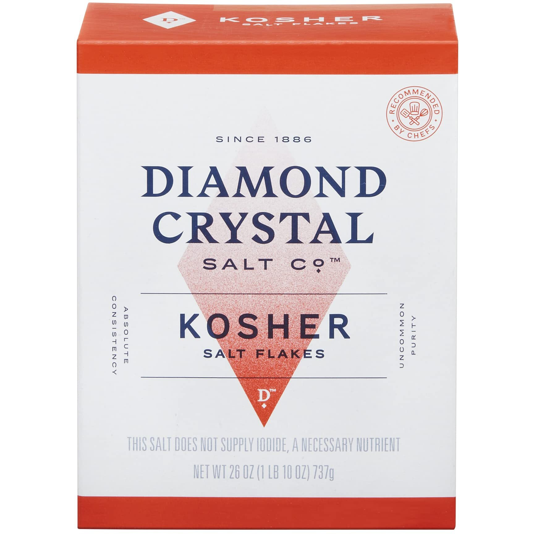 Diamond Crystal Kosher Salt Flakes - Full Flavor, No Additives And Less Sodium - Staple For Professional Chefs And Home Cooks 26 Ounce (New Packaging)