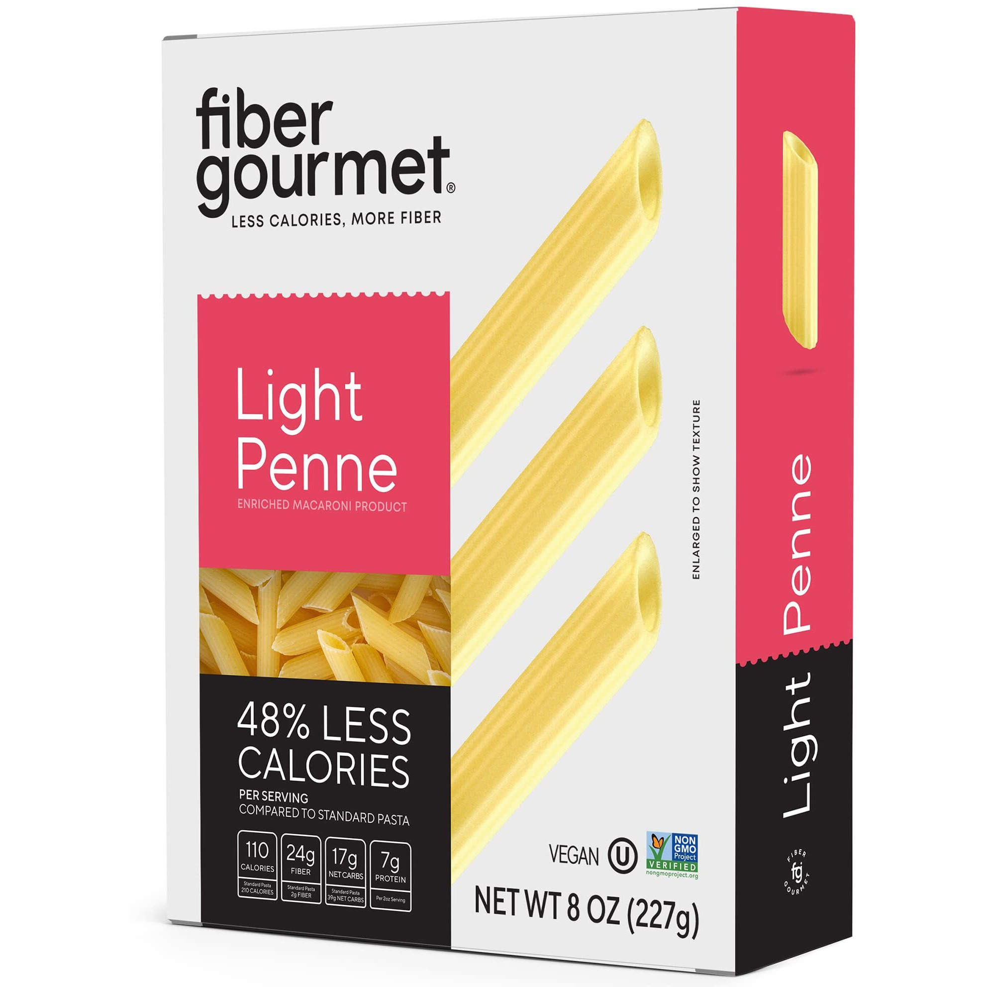 Fiber Gourmet Pasta - Light Penne Pasta - Low Net Carb, Fiber-Rich, Low Calorie, Healthy Pasta - Made In Italy, Kosher, Vegan, Non-Gmo - 8 Oz, Pack Of 6