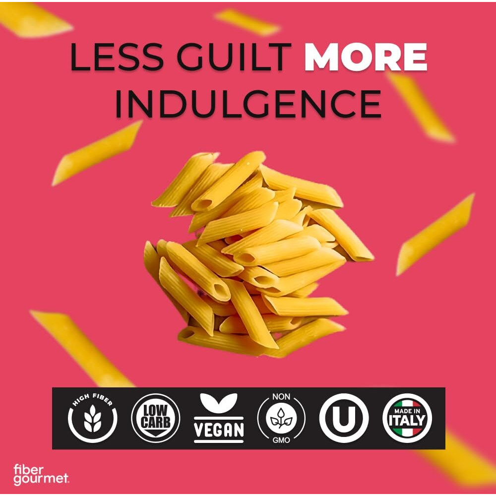 Fiber Gourmet Pasta - Light Penne Pasta - Low Net Carb, Fiber-Rich, Low Calorie, Healthy Pasta - Made In Italy, Kosher, Vegan, Non-Gmo - 8 Oz, Pack Of 6