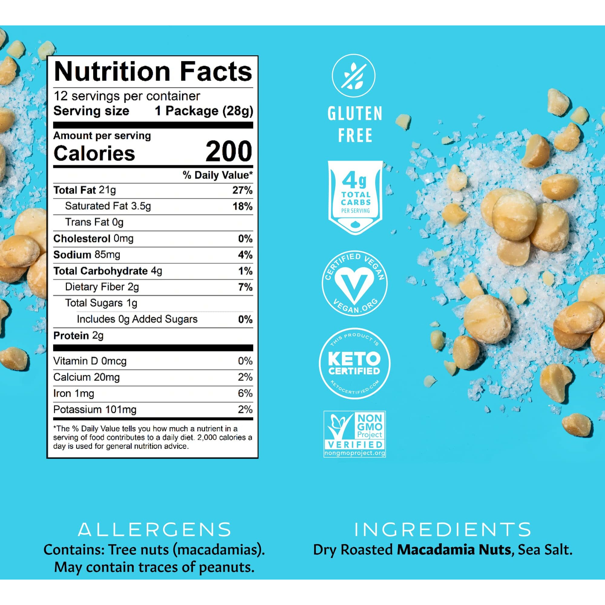 Macadamia Nuts, Hawaiian Sea Salt Flavor, Snack Mac Mini Pouches, Single Serve 1 Oz Bags (Pack Of 12)