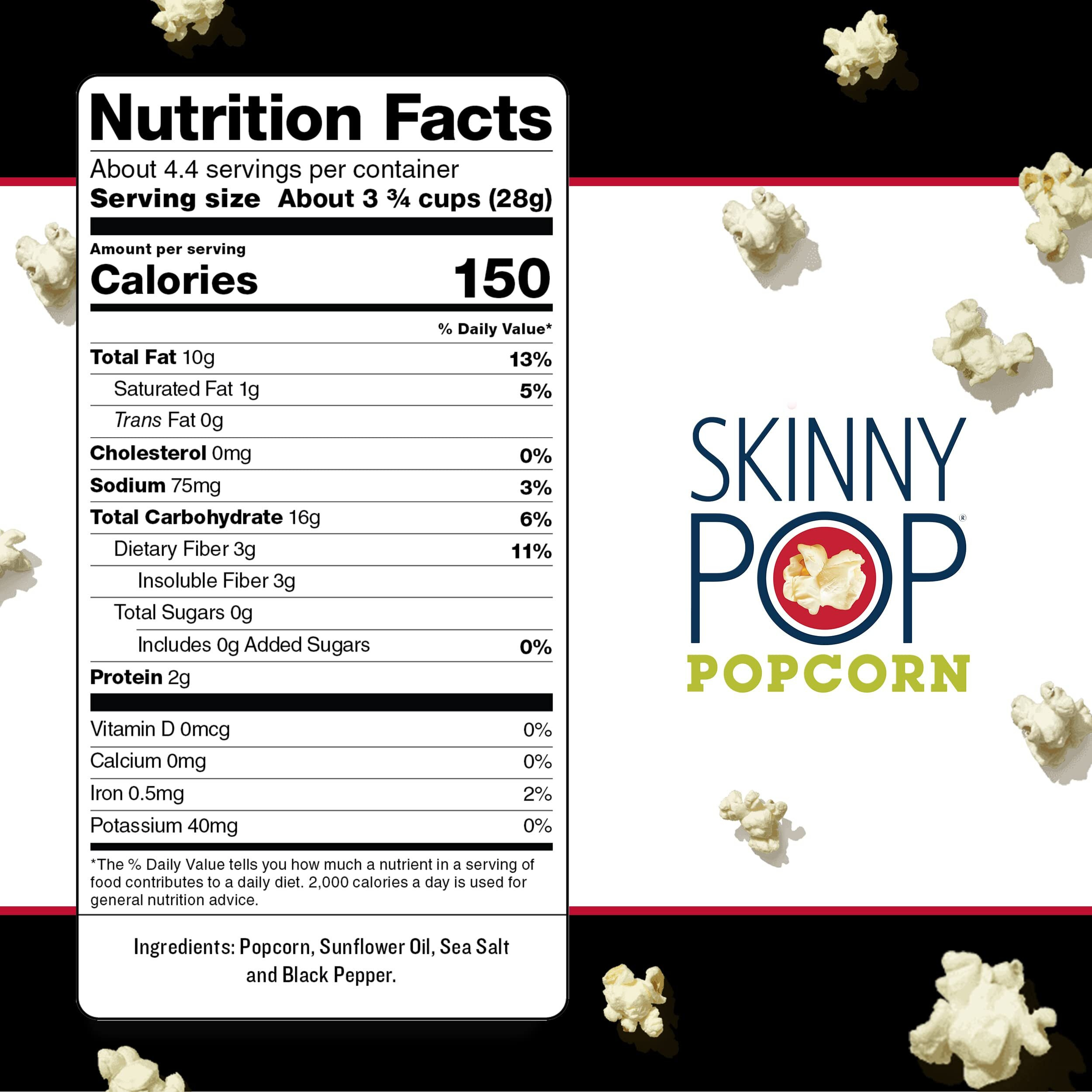 Skinnypop Sea Salt & Pepper Popcorn, Gluten Free, Non-Gmo, Healthy Popcorn Snacks, Skinny Pop, 4.4Oz Grocery Size Bags (12 Count)