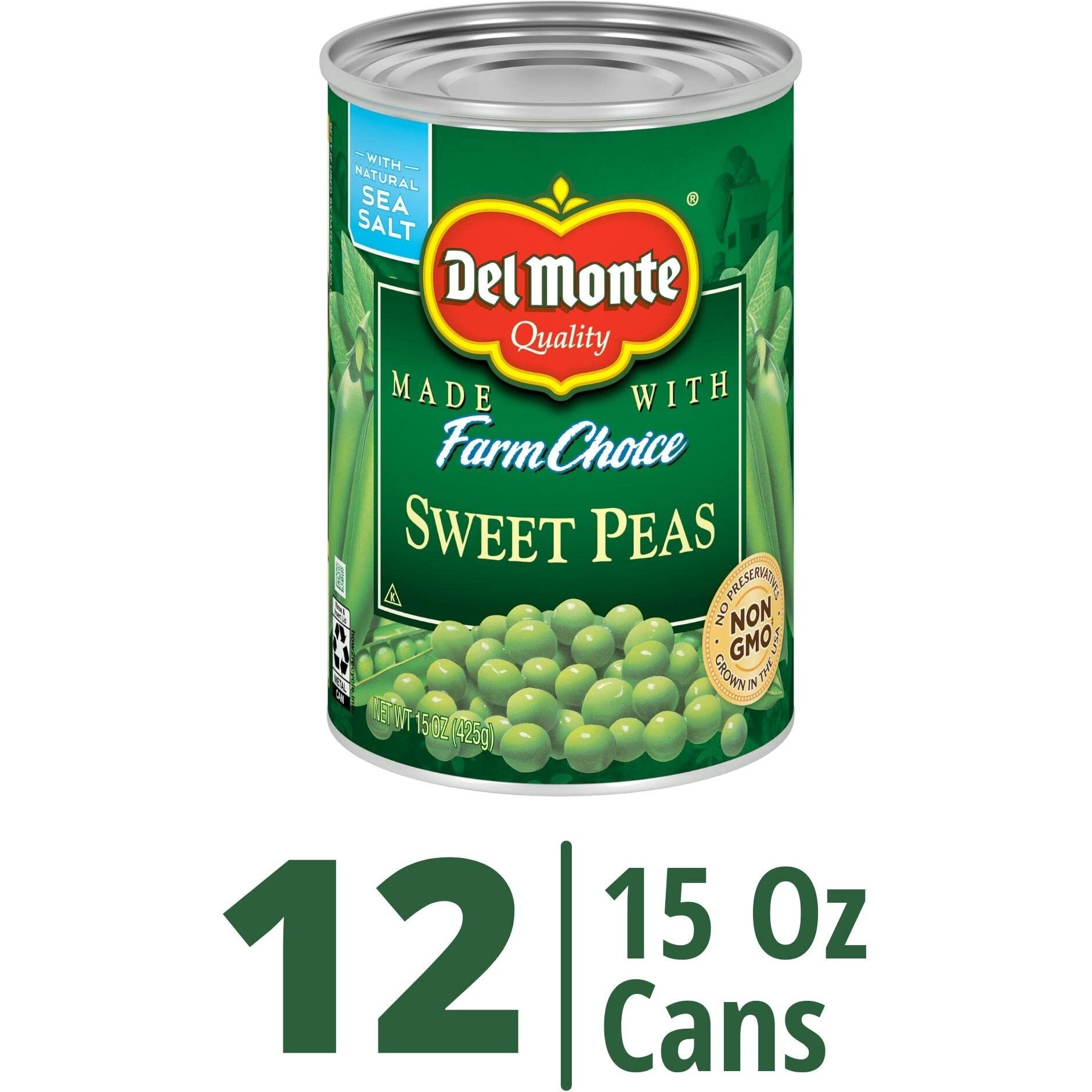 Del Monte Sweet Peas Canned Vegetables, 12 Pack, 15 Oz Can