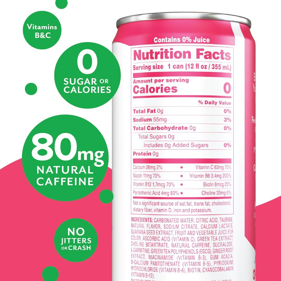 Aspire Strawberry Watermelon, Healthy Energy Drink With Low Caffeine, No Sugar, Carbs, And Keto Friendly, 12 Pack