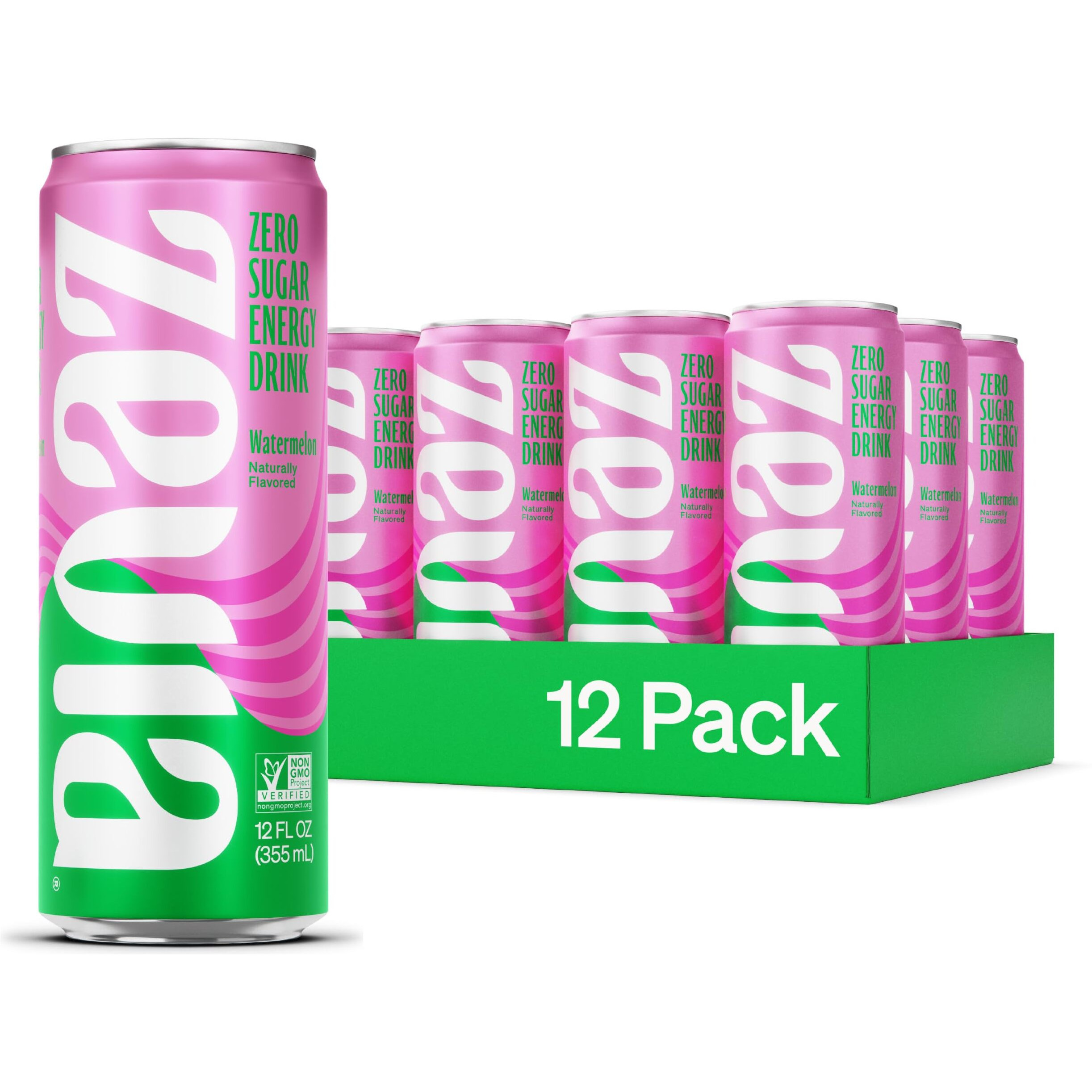 Zevia Zero Sugar, Watermelon Energy Drink, 12 Fl Oz Cans (Pack Of 12)