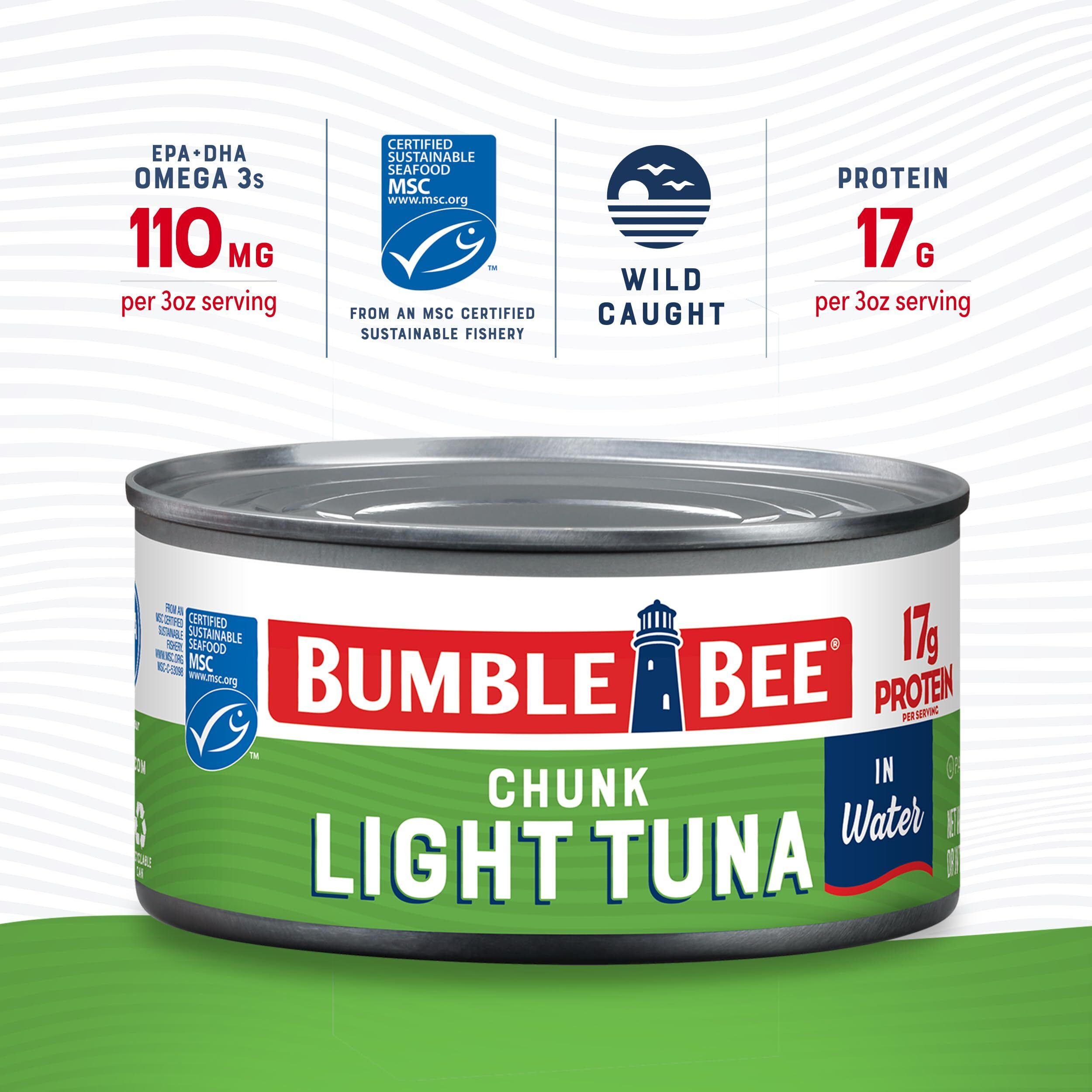 Bumble Bee Chunk Light Tuna In Water, 12 Oz Can (Pack Of 12) - Wild Caught Skipjack Tuna - 17G Protein Per Serving - Msc Certified Sustainable Seafood, Non-Gmo, Gluten Free, Kosher