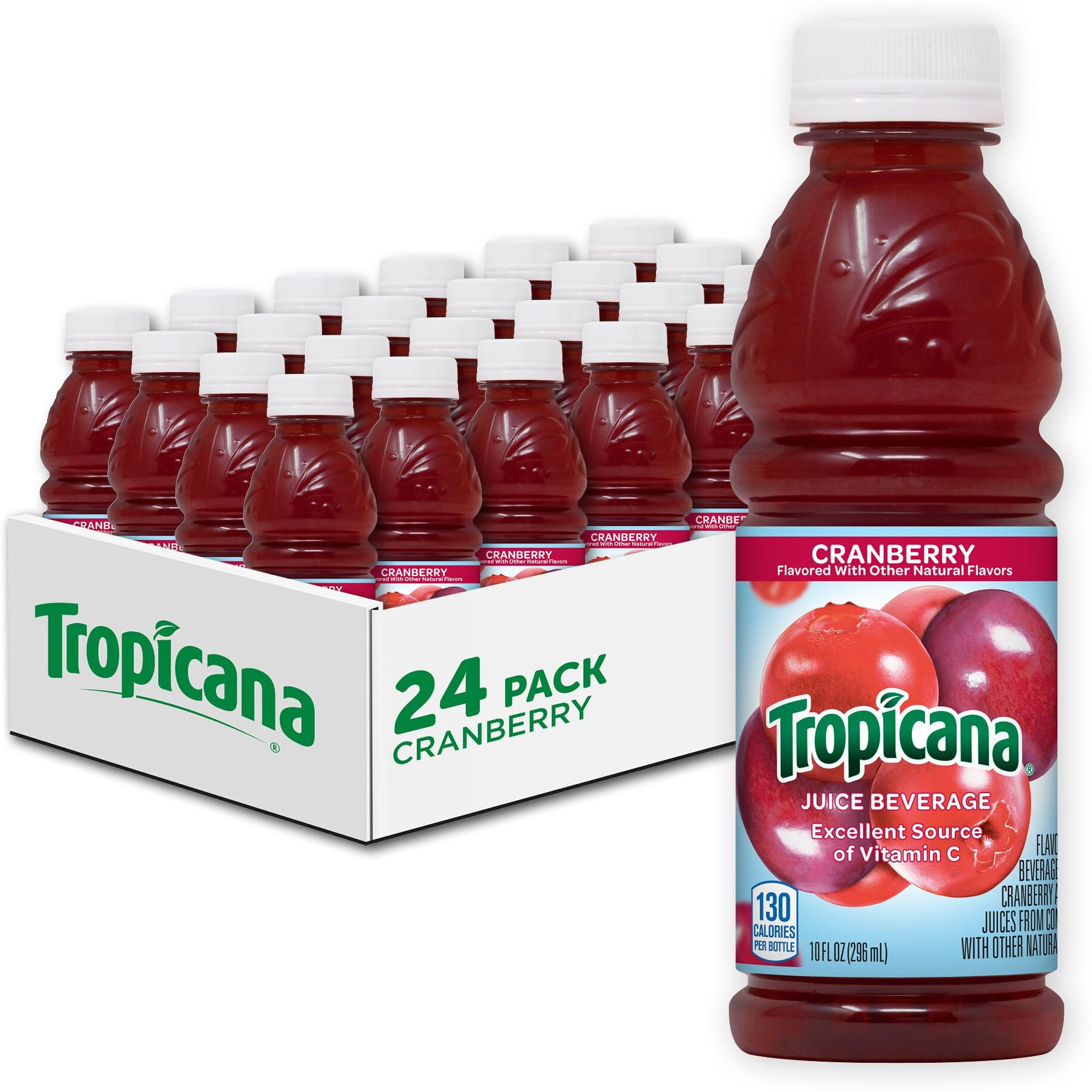 Tropicana Juice Beverage, Cranberry, 10 Fl Oz (Pack Of 24) - Real Fruit Juices, Vitamin C Rich, No Added Sugars, No Artificial Flavors