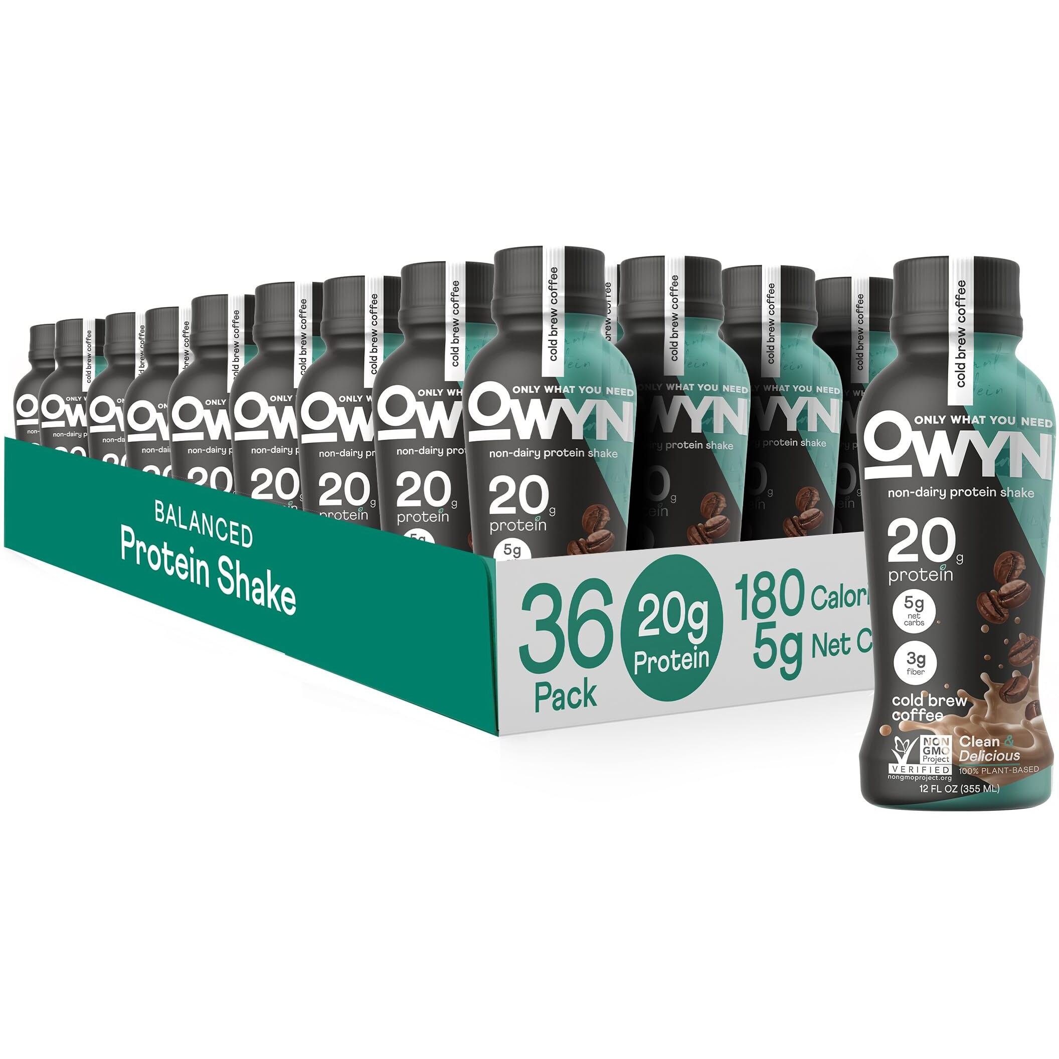Owyn Only What You Need Vegan Plant Based Protein Shake, Cold Brew Coffee, 36 Pack, 20G Plant Protein, 148Mg Of Caffeine, Omega-3, Prebiotic Supplements, Gluten-Free, Soy-Free, Non-Gmo