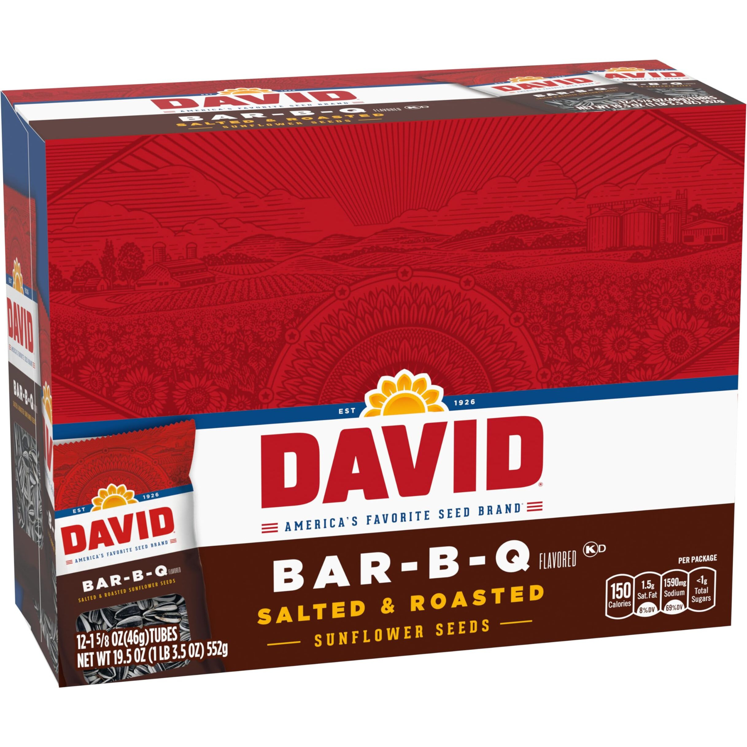 David Roasted And Salted Bar-B-Q Sunflower Seeds, 1.625 Oz, 12 Pack
