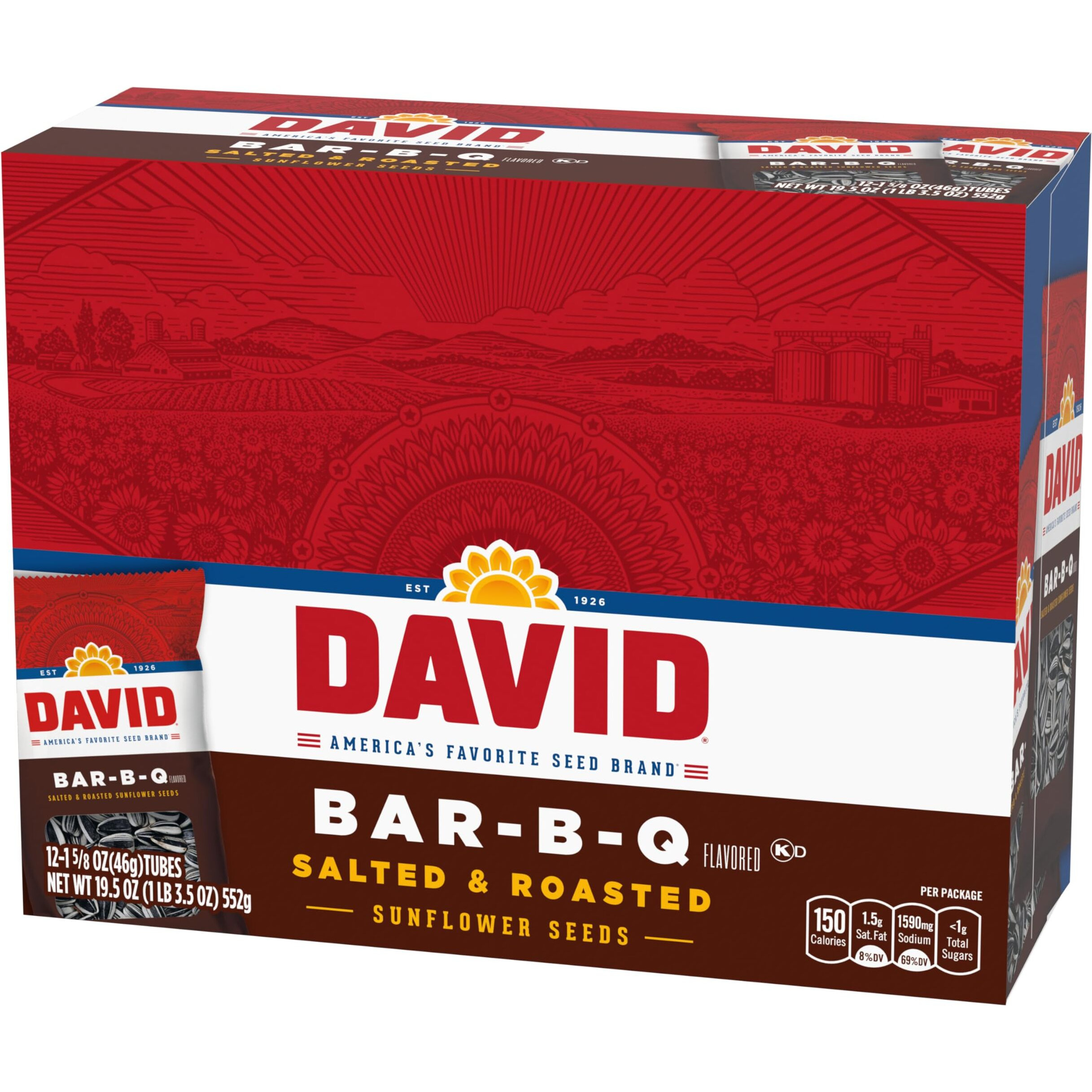 David Roasted And Salted Bar-B-Q Sunflower Seeds, 1.625 Oz, 12 Pack
