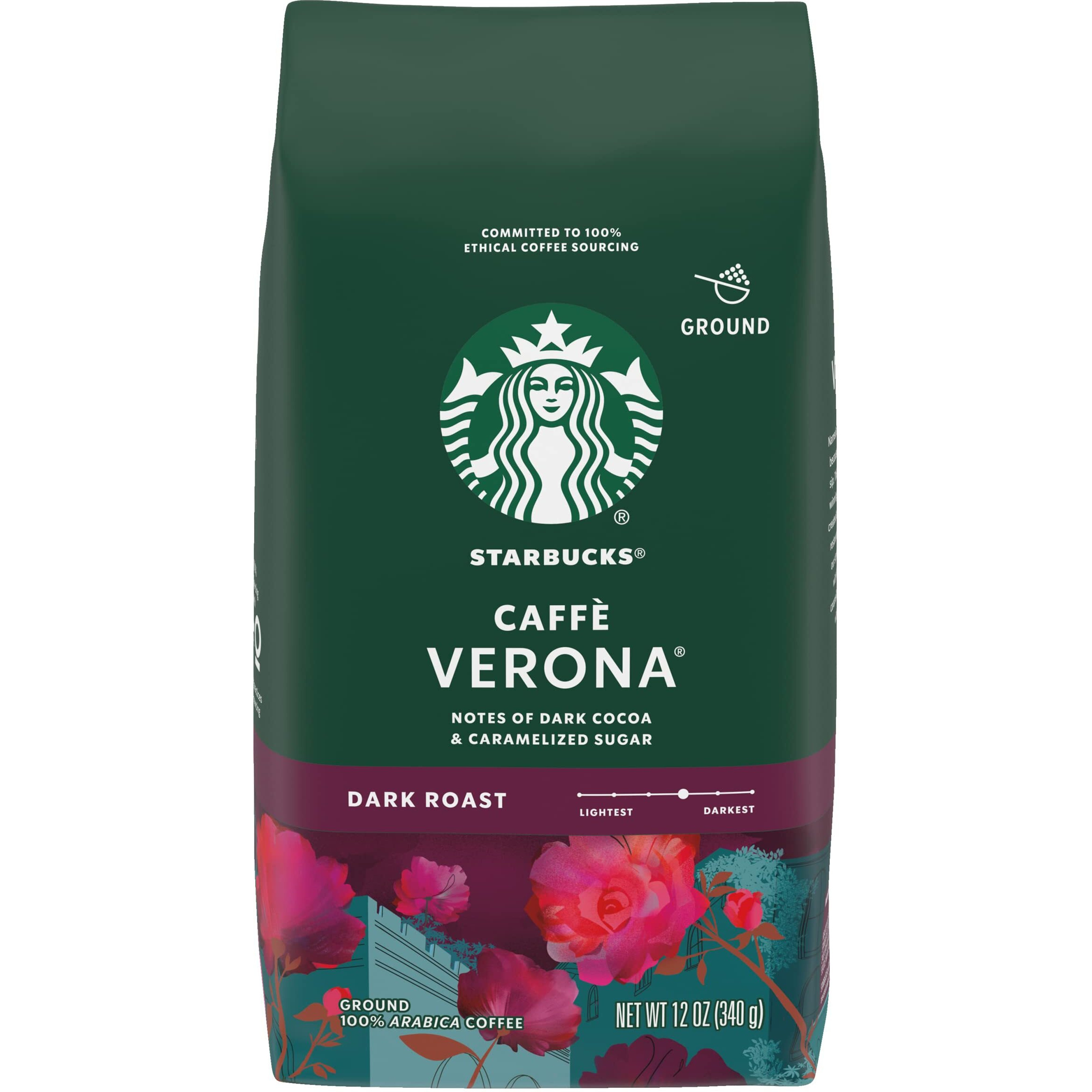 Starbucks Caffe Verona Coffee, Dark, Ground, 12-Ounce Bags (Pack Of 3)