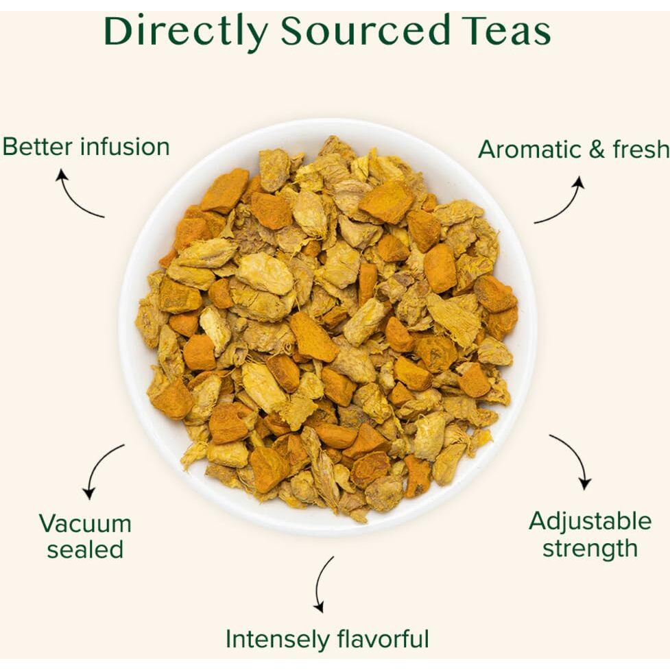 Vahdam, Turmeric Ginger Herbal Tea (100+ Cups, 7Oz) Caffeine Free, Non Gmo, Gluten Free | 100% Pure Herbal Blend - Savory & Spicy | Vacuum Sealed | Direct From Source