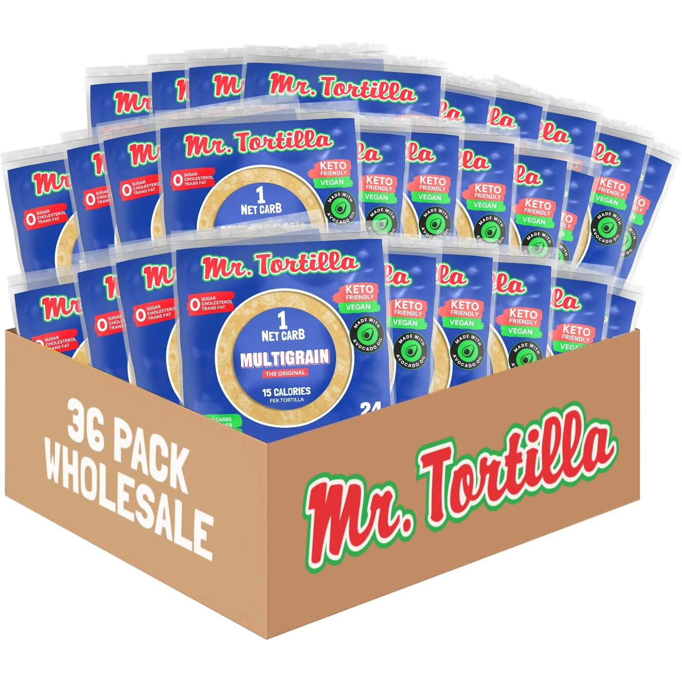 Mr. Tortilla Low Carb Tortilla Wraps - Keto Tortillas With Avocado Oil - Street Taco Size - 1 Net Carb Per Serving - Low Calorie Keto Wraps - Low Carb Tortillas - (Multigrain, 36 Pack Wholesale)