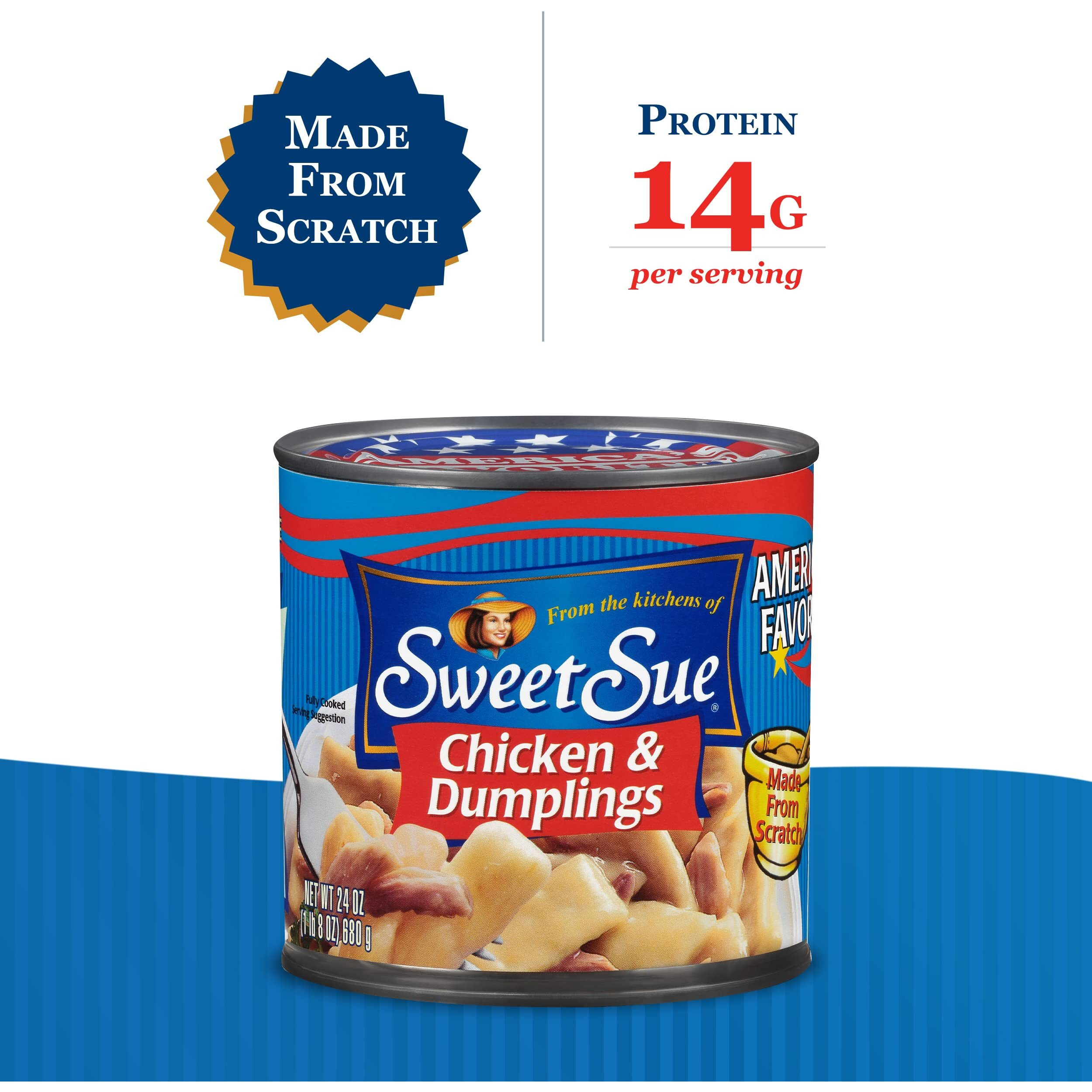Sweet Sue Chicken & Dumplings, 24 Oz Can (Pack Of 12) - 14G Protein Per Serving - Made From Scratch Soup Recipe, Ready To Eat Meal