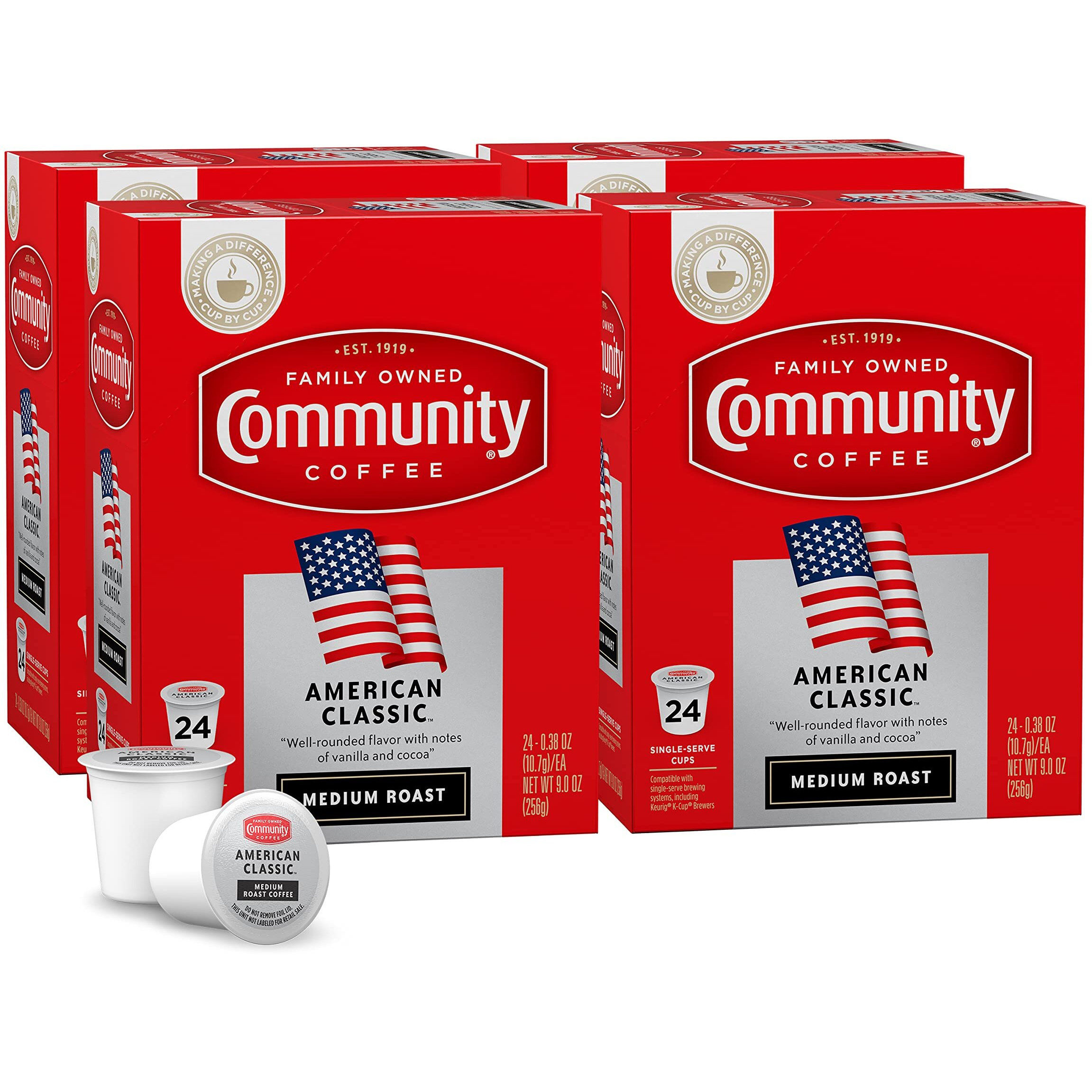 Community Coffee American Classic 96 Count Coffee Pods, Compatible With Keurig 2.0 K-Cup Brewers (24 Count, Pack Of 4)