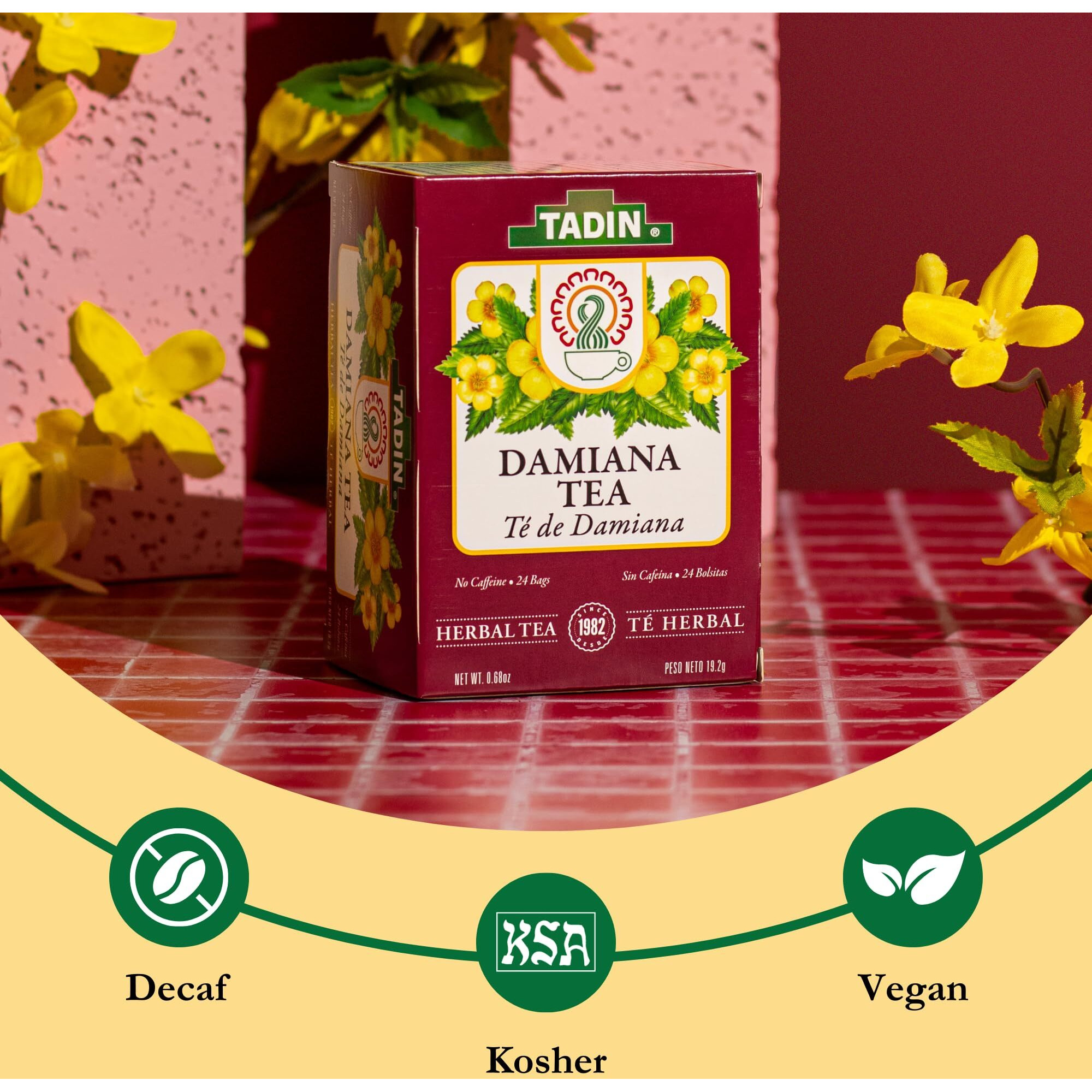 Tadin Damiana Tea, Herbal Tea, Caffeine Free Tea, Wellness Tea, Best As Hot Tea, Herbal Tea Bags, Decaffeinated Tea, 24 Tea Bags Per Box, Pack Of 6