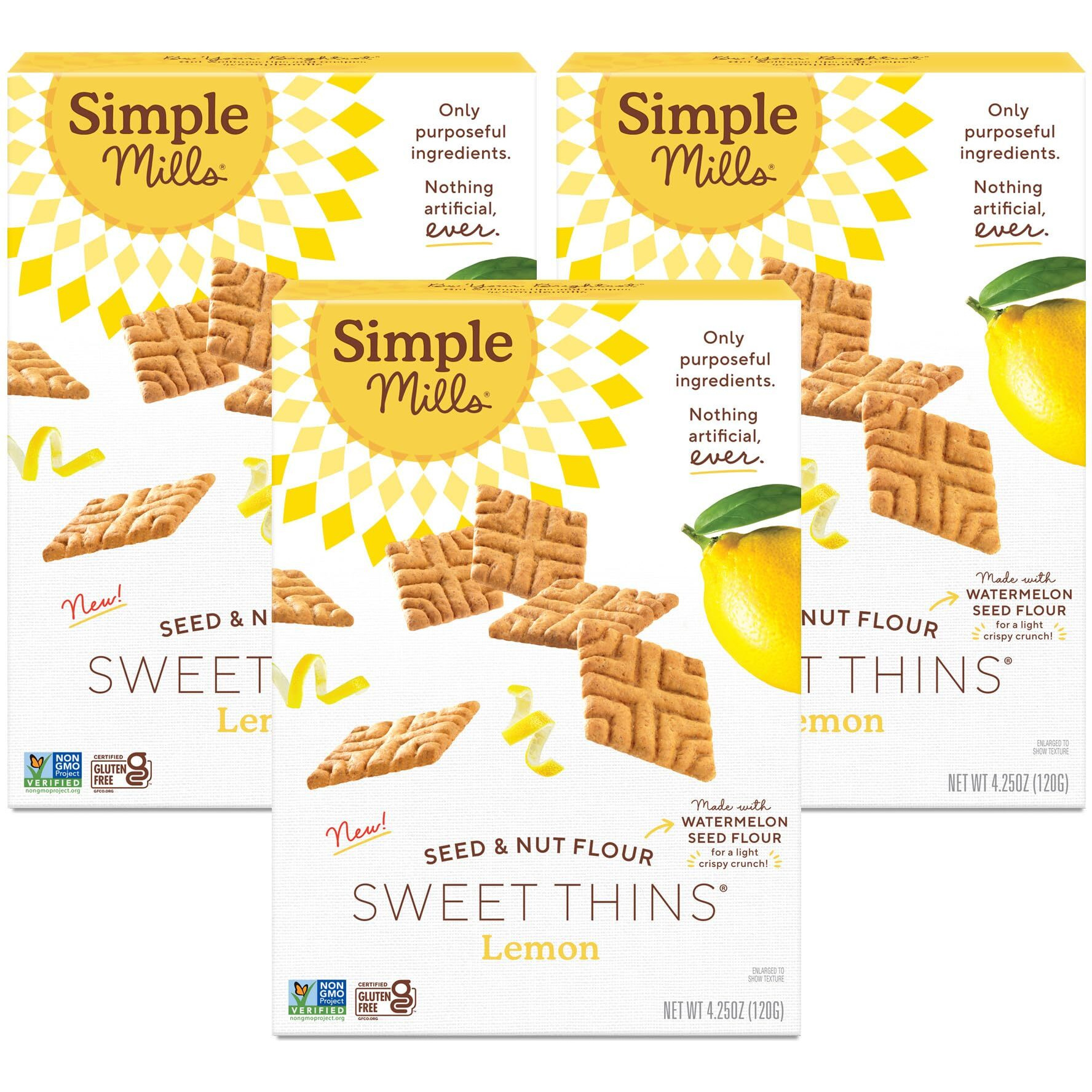 Simple Mills Lemon Seed & Nut Flour Sweet Thins, Paleo Friendly & Delicious Sweet Thin Cookies, Good For Snacks, Nutrient Dense, 4.25 Oz (Pack Of 3)