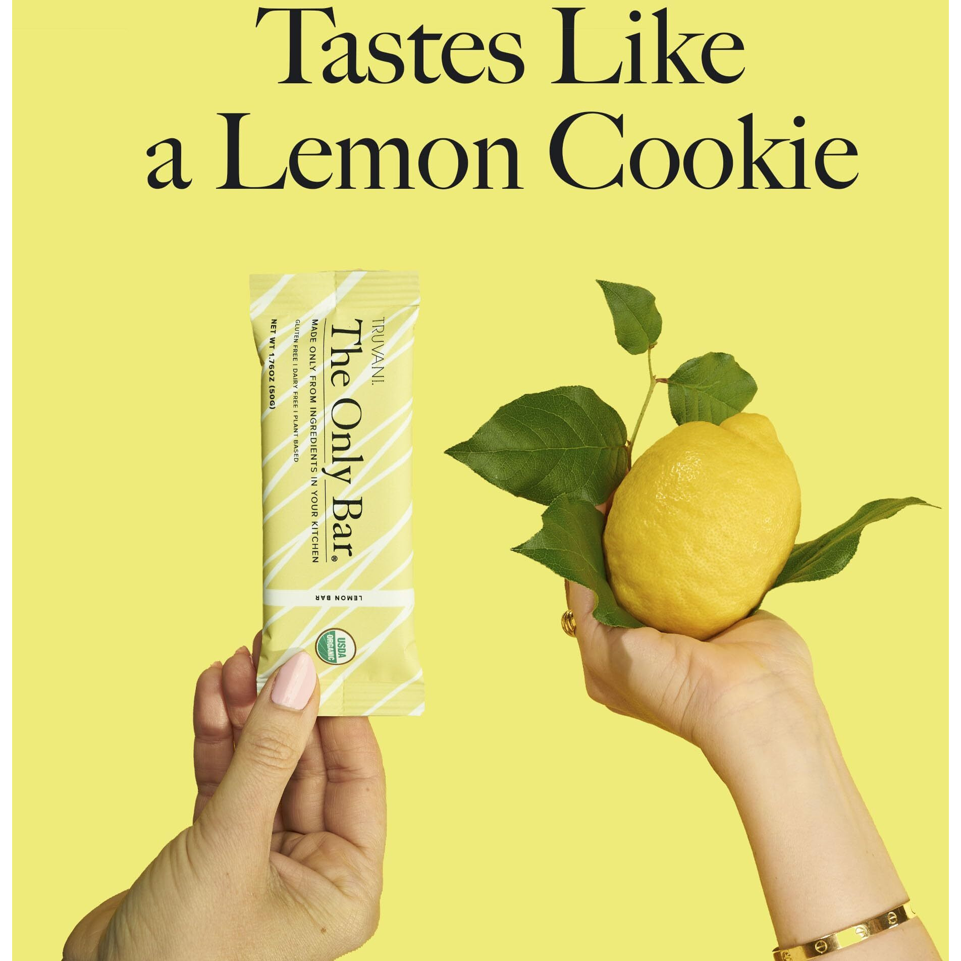 Truvani Plant Based Snack Bar | Lemon Bar 12 Pack | 6G Protein | Usda Organic And Vegan | The Only Bar | Dairy, Soy, And Gluten Free | Individually Wrapped