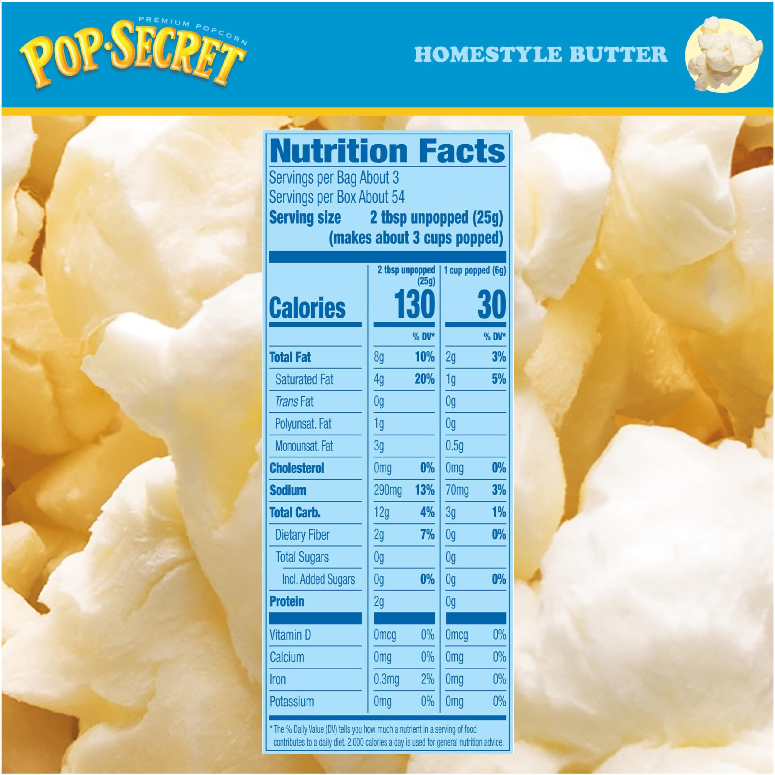 Pop Secret Popcorn, Homestyle Butter Microwave Popcorn, 3 Ounce (Pack Of 18)