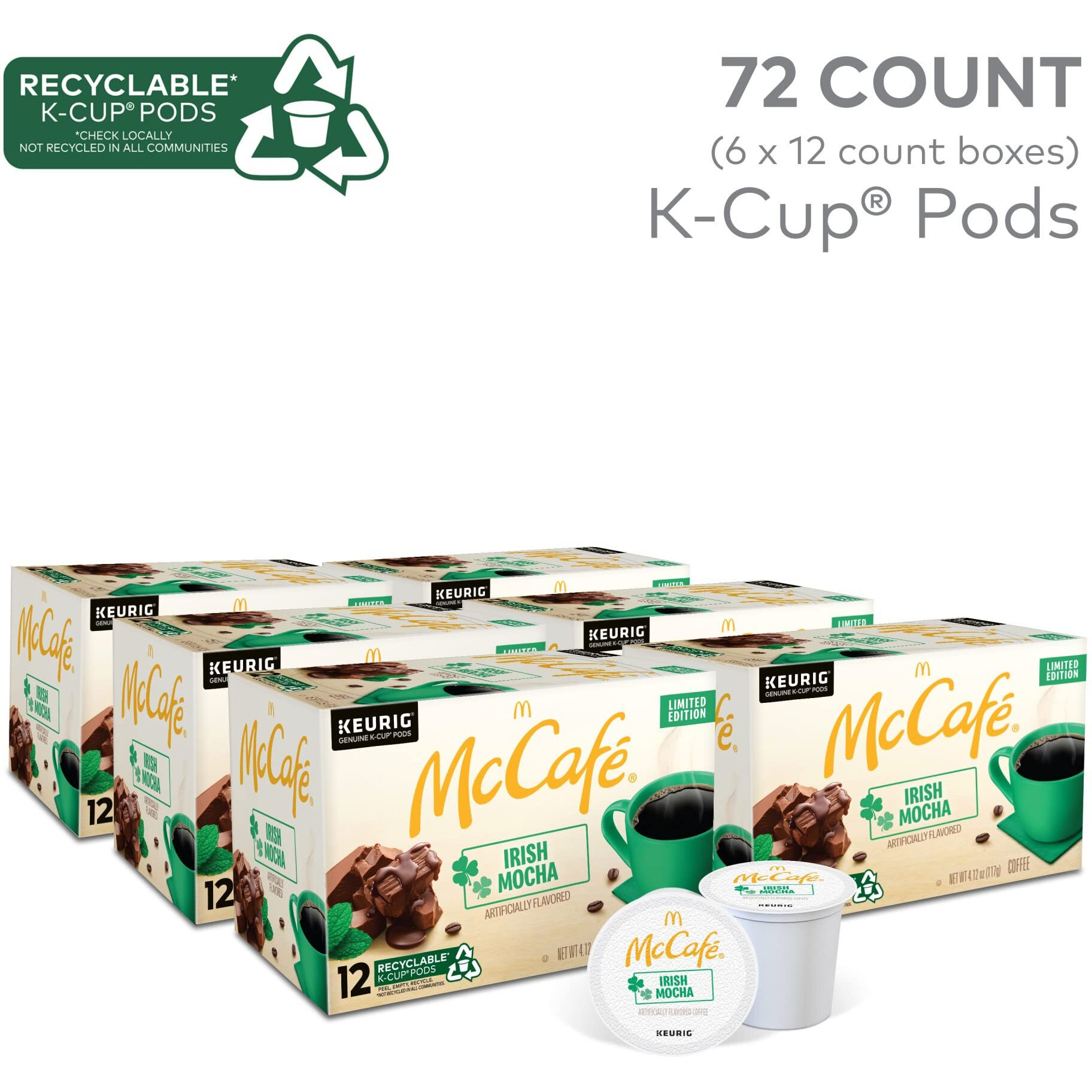 Mccafe Irish Mocha, Keurig Single Serve K-Cup Pods, Flavored Coffee, 72 Count (6 Packs Of 12)