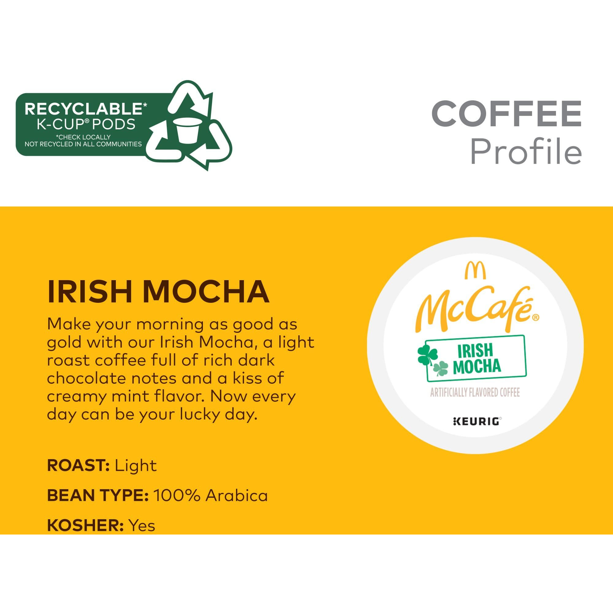 Mccafe Irish Mocha, Keurig Single Serve K-Cup Pods, Flavored Coffee, 72 Count (6 Packs Of 12)