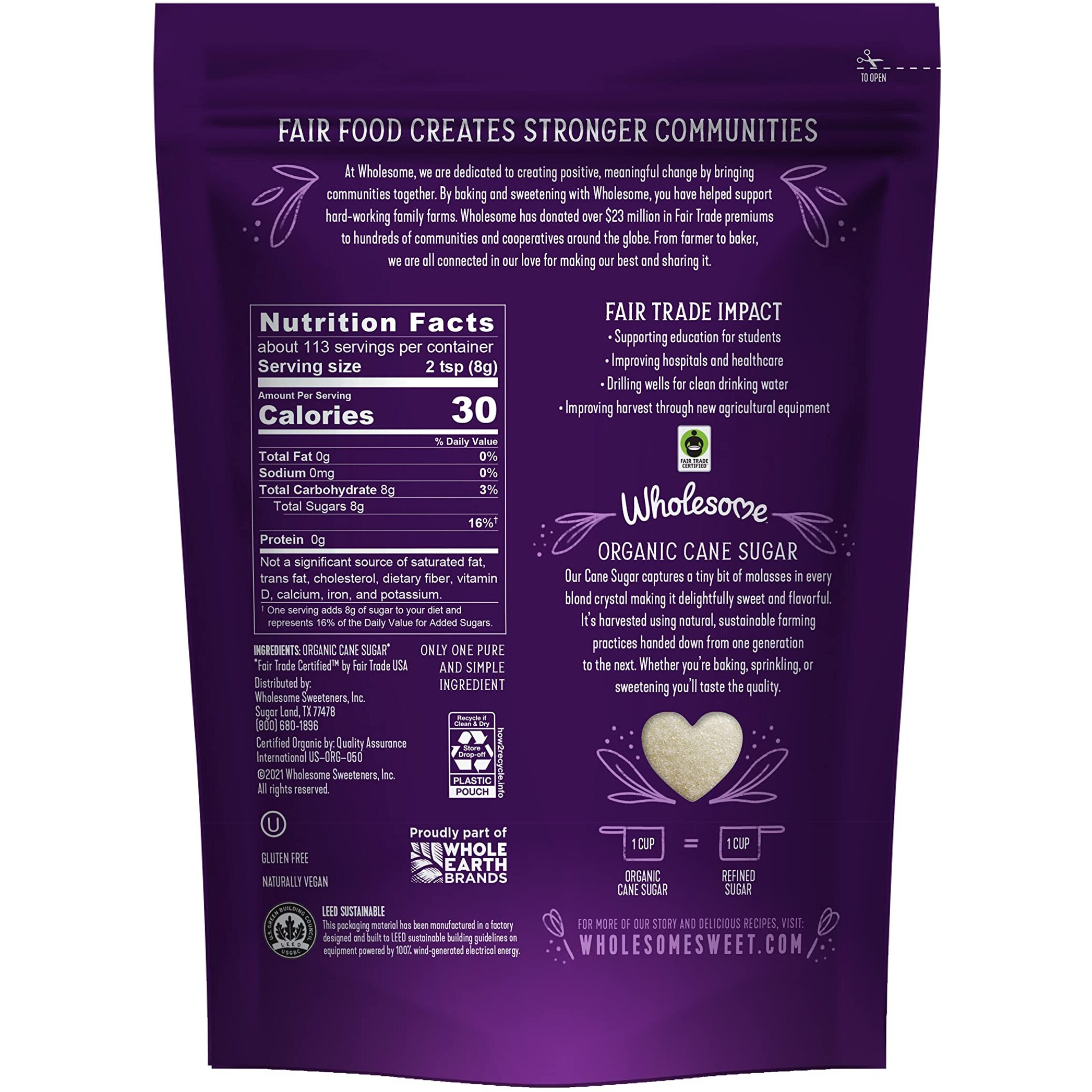 Wholesome Sweeteners Fair Trade Non Gmo Gluten Free 2 Pound , Organic Cane Sugar, 192 Ounce, (Pack Of 6)