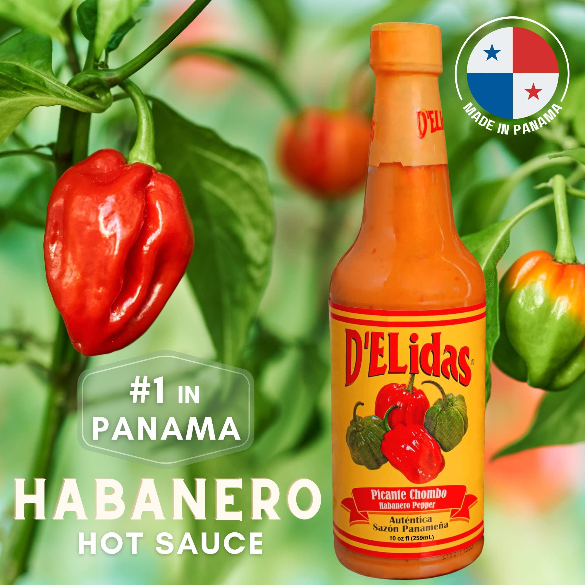 D'Elidas Habanero Hot Sauce, Natural Habanero Pepper Hot Sauce, Chombo Picante Sauce 1 In Panama, Non-Gmo, Keto Friendly Food Habanero Sauce, 10 Fl Oz (Pack Of 1)