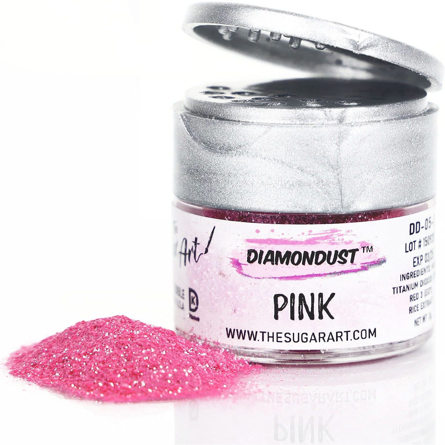 Pink Edible Glitter For Drinks, Cocktails, Cake Decorating, Strawberries, Chocolates & More | No Taste | 4G | 100% Food-Safe | Kosher, Vegan, Gluten & Nut Free | Diamondust By The Sugar Art