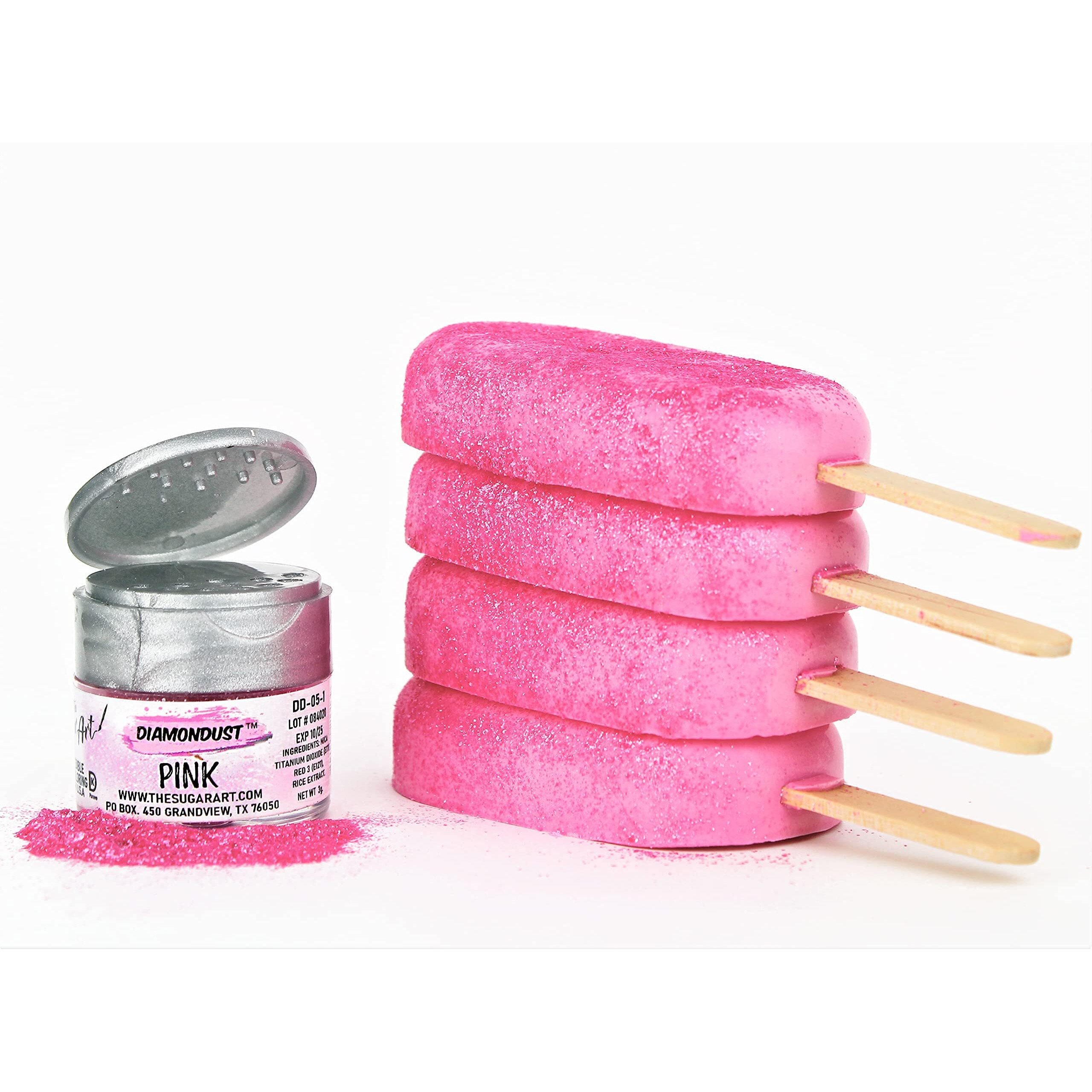 Pink Edible Glitter For Drinks, Cocktails, Cake Decorating, Strawberries, Chocolates & More | No Taste | 4G | 100% Food-Safe | Kosher, Vegan, Gluten & Nut Free | Diamondust By The Sugar Art