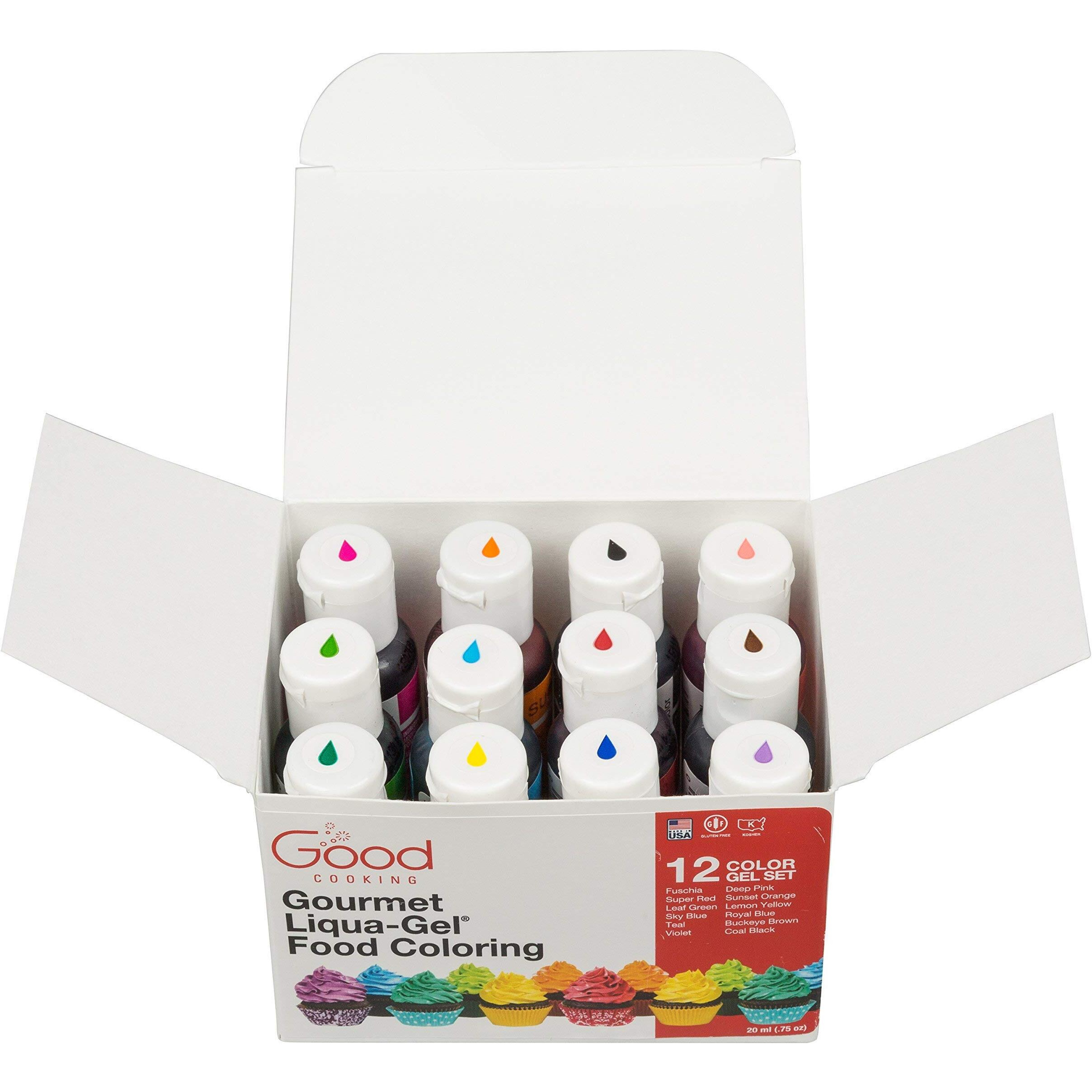 Food Coloring Liqua-Gel 12 Pk Rainbow Color Kit .75 Fl. Oz (22Ml) Bottles - For Holidays, Baking, Arts & Crafts, Decorating, Fondant, Frosting, Chocolate, Cooking, Diy Slime & More - Made In Usa